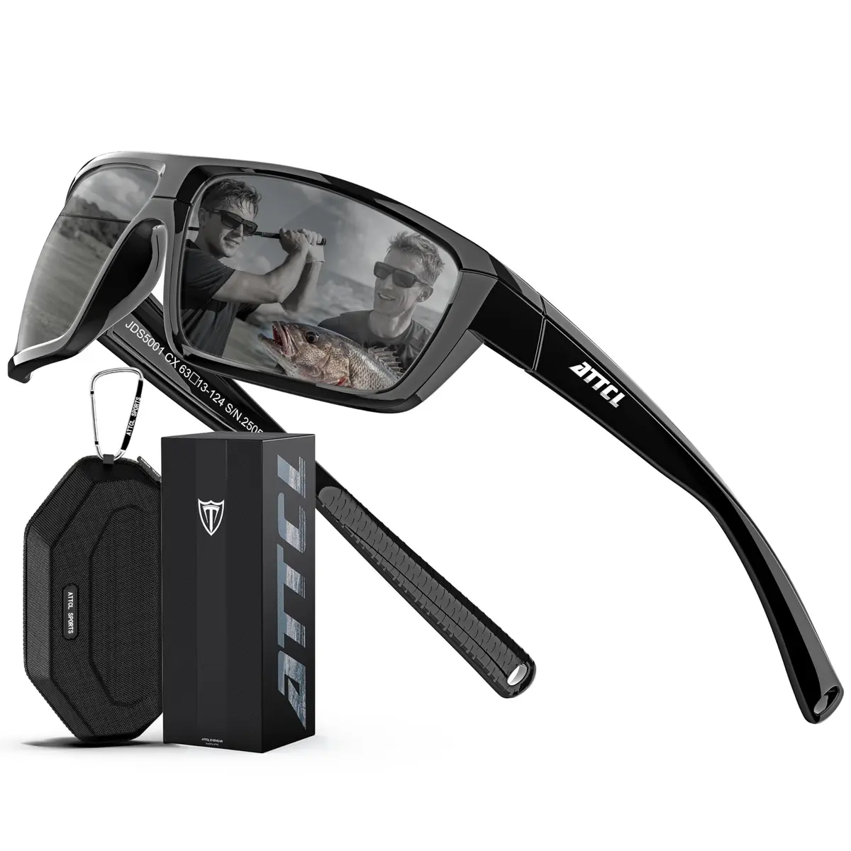 ATTCL Polarized Sunglasses Men TR90 Wrap Around UV400 Fishing Sports Rectangular 63mm Lens Width - main product image