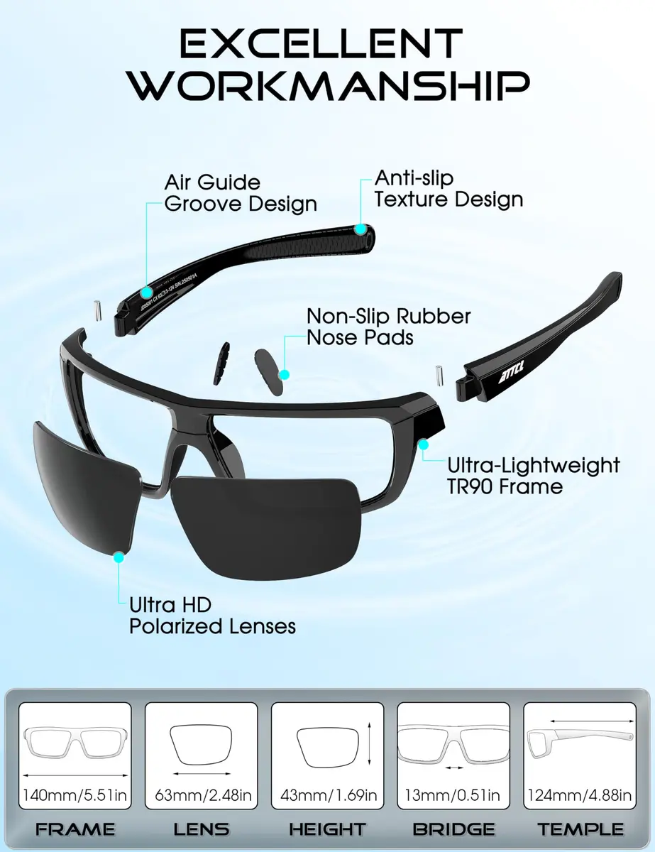 ATTCL Polarized Sunglasses Men TR90 Wrap Around UV400 Fishing Sports Rectangular 63mm Lens Width - view 7