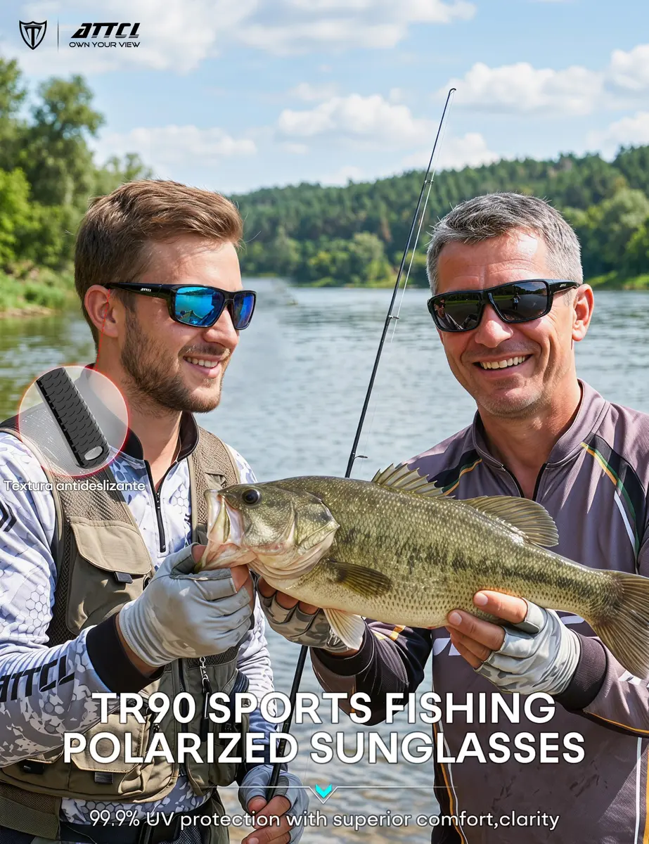 ATTCL Polarized Sunglasses Men TR90 Wrap Around UV400 Fishing Sports Rectangular 63mm Lens Width - view 2
