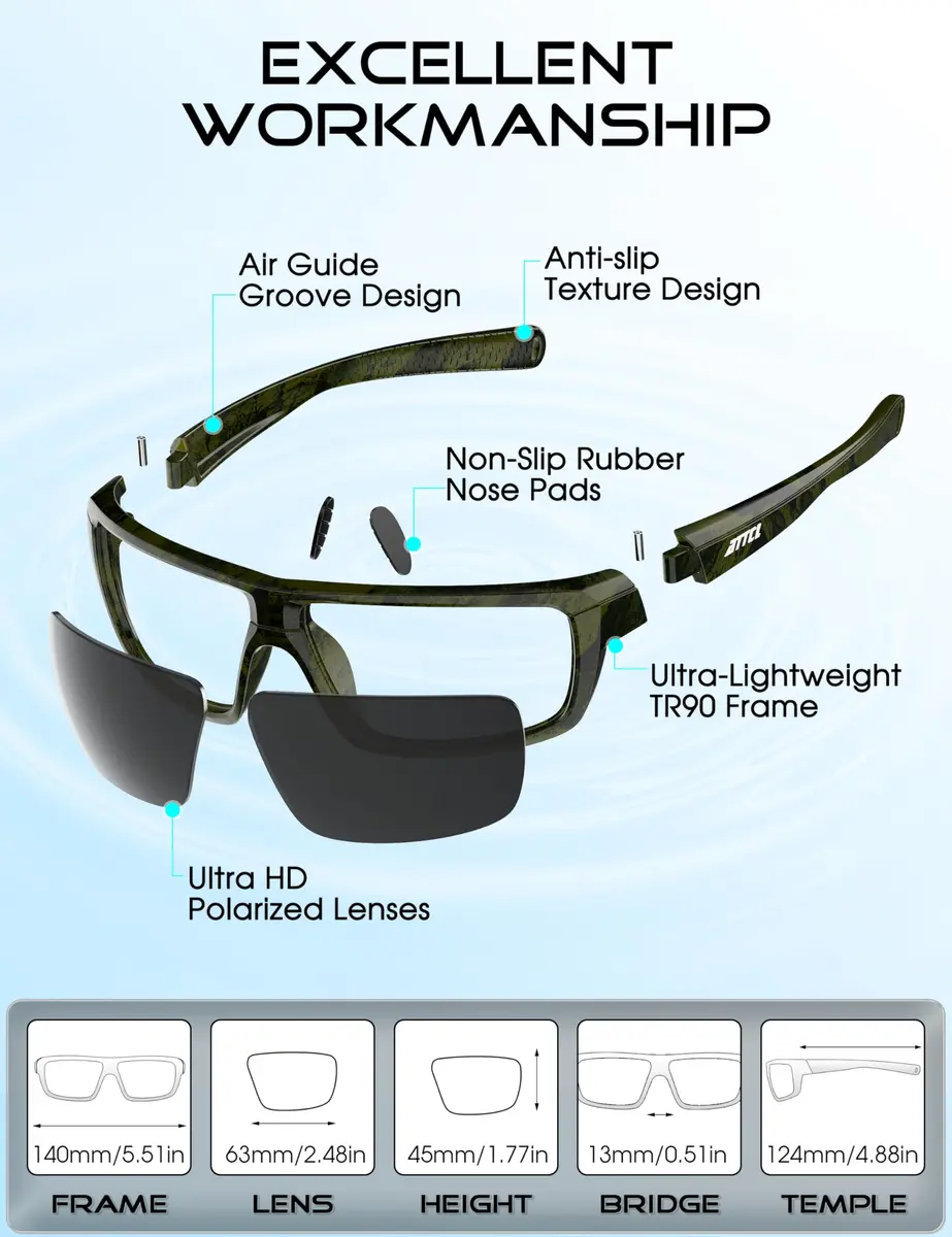 ATTCL Polarized Sunglasses Men Wrap Around UV400 Fishing Sports | TR90 Frame, 63mm Lens Width - view 6