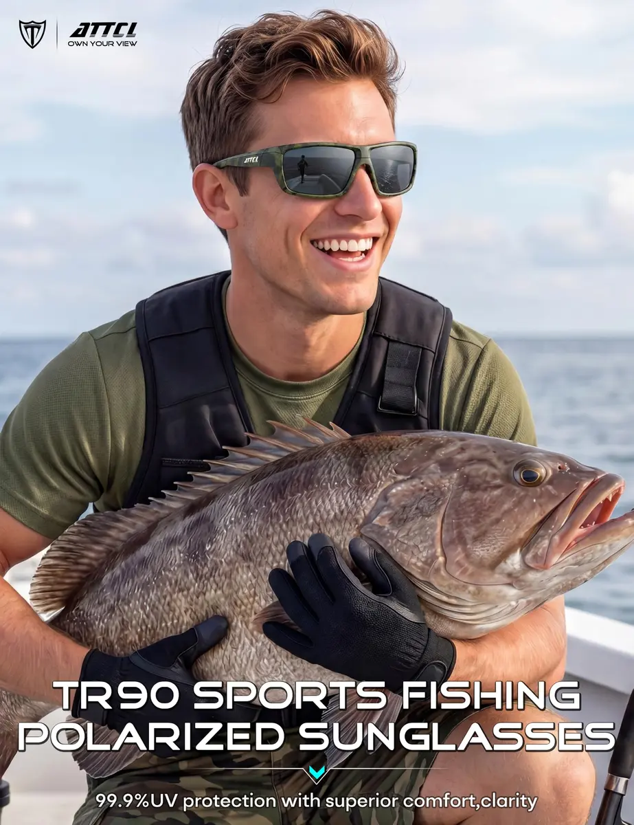 ATTCL Polarized Sunglasses Men Wrap Around UV400 Fishing Sports | TR90 Frame, 63mm Lens Width - view 2