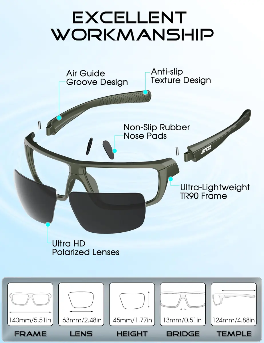 ATTCL Polarized Sunglasses for Men, TR90 Wrap Around UV400, 63mm Lens Width | Fishing Sports - view 8