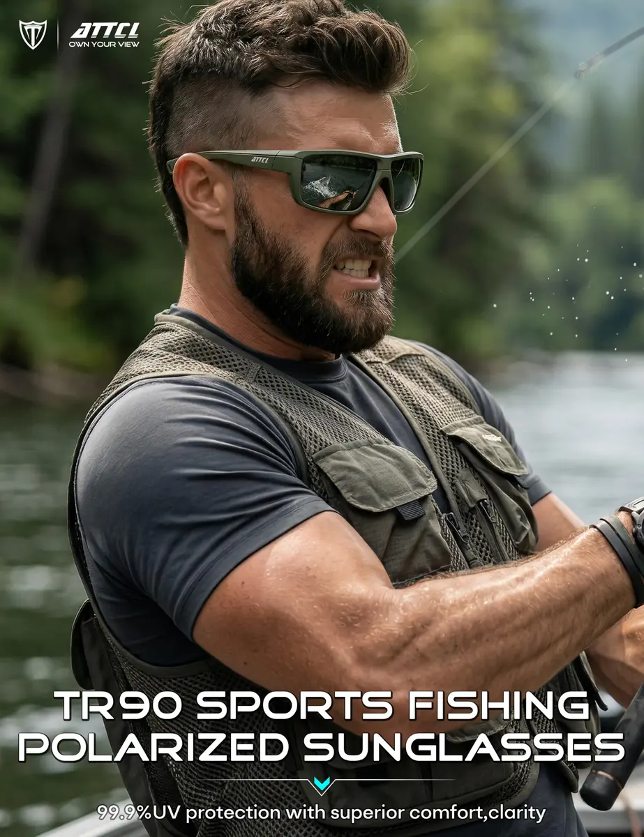 ATTCL Polarized Sunglasses for Men, TR90 Wrap Around UV400, 63mm Lens Width | Fishing Sports - view 3