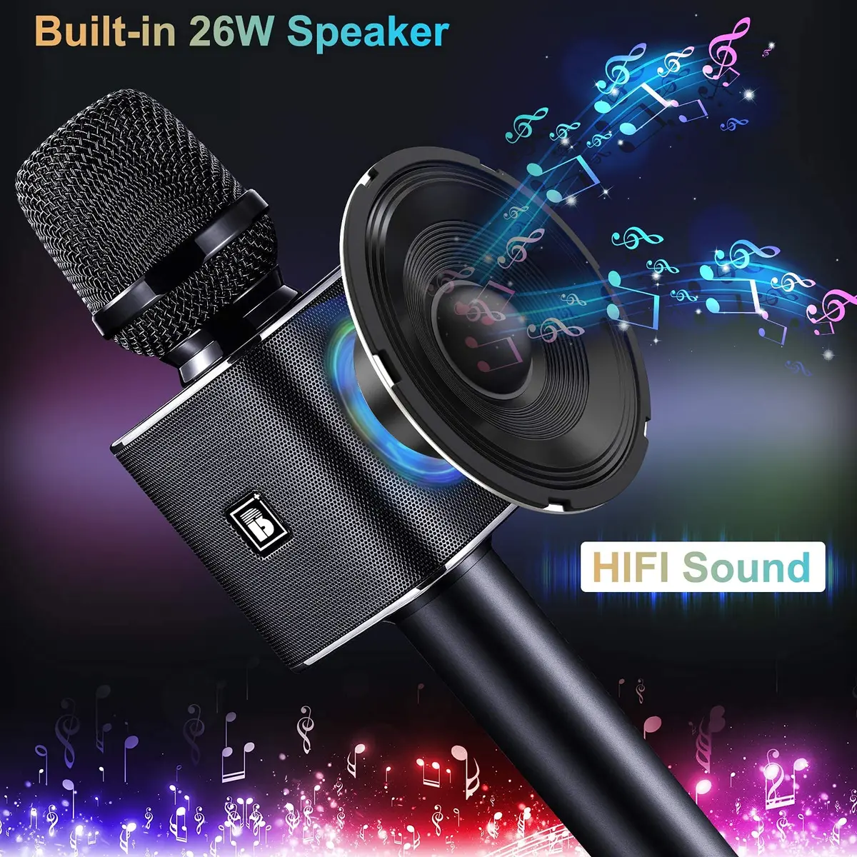 BONAOK G50 Wireless Bluetooth Karaoke Microphone with 26W Stereo Speakers, Rechargeable Mic for PC/Smartphone, Black | Dual Karaoke Functionality - view 2