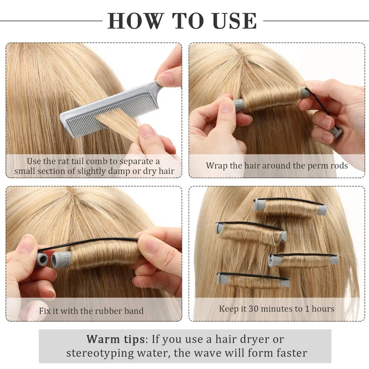 WILLBOND Hair Perm Rods 36 Pcs, Gray, 0.59 Inch | Easy Curling, Safe & Reusable - view 3