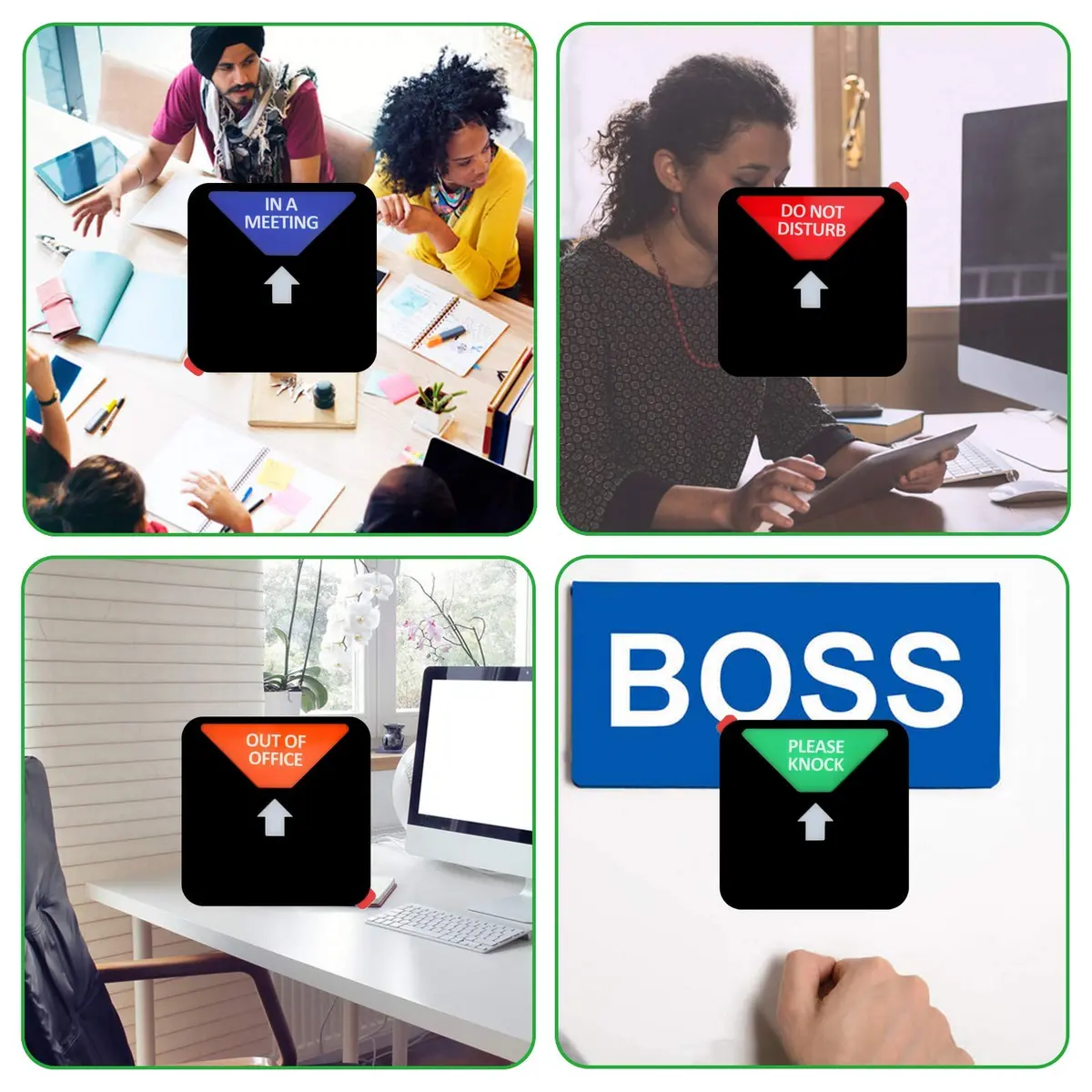 LoYinLo Office Privacy Sign, Do Not Disturb/Please Knock/In Meeting/Out of Office Slider Sign, Black Square (5.1 inches) - view 7