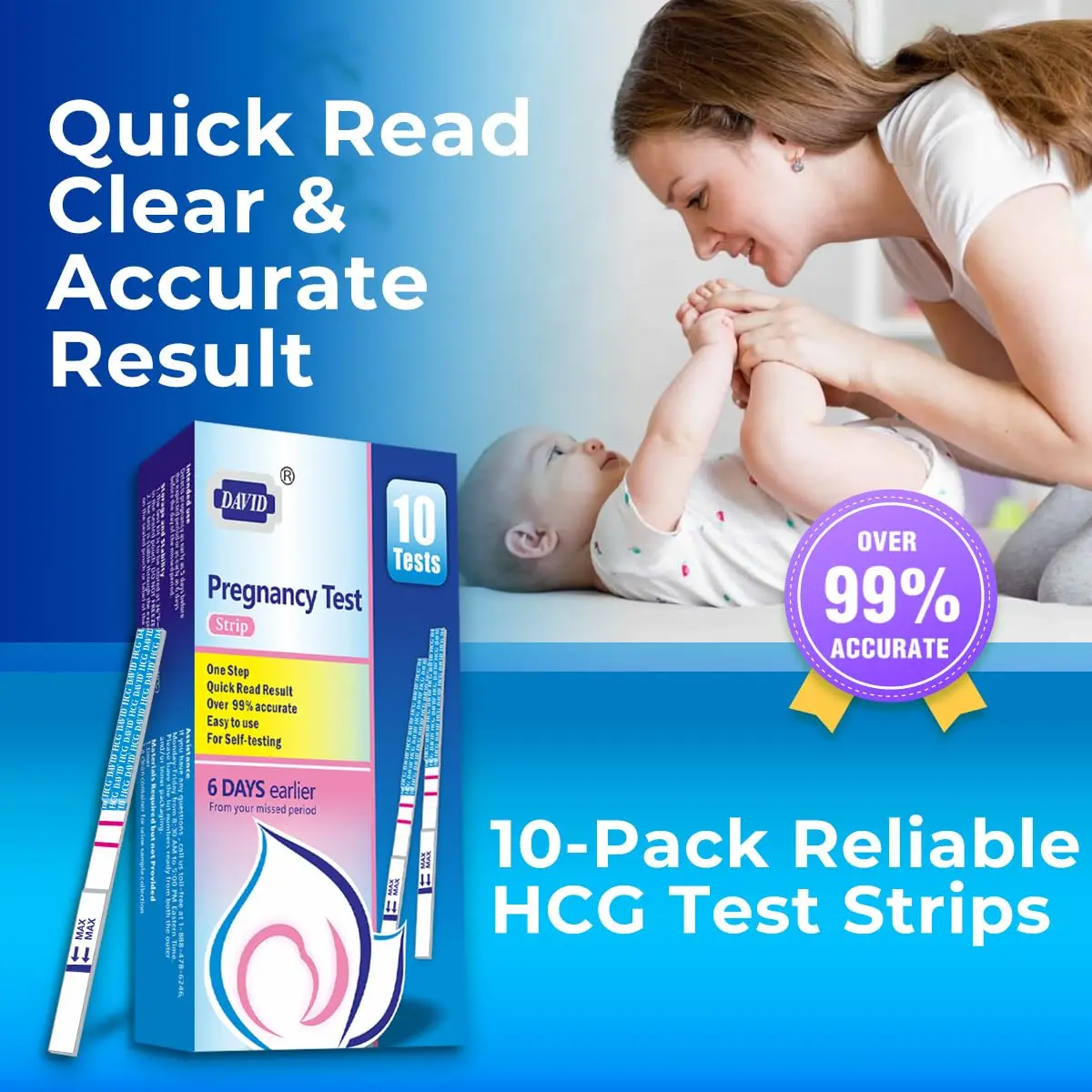 DAVID Pregnancy Test Strips, HCG Urine Test Kit, 10 Count | Early Detection & Accurate Results - view 4