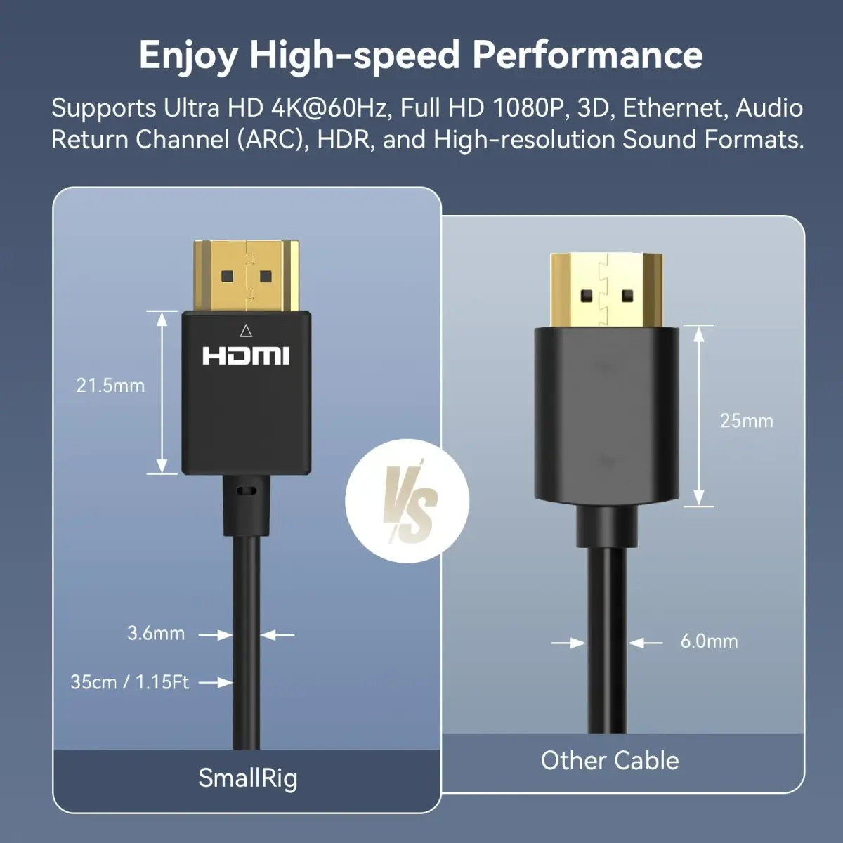 SMALLRIG Ultra-Slim HDMI Cable 35cm (1.15ft) | 4K@60Hz HDMI 2.0 Cord for Cameras, Monitors, Gimbals - view 2