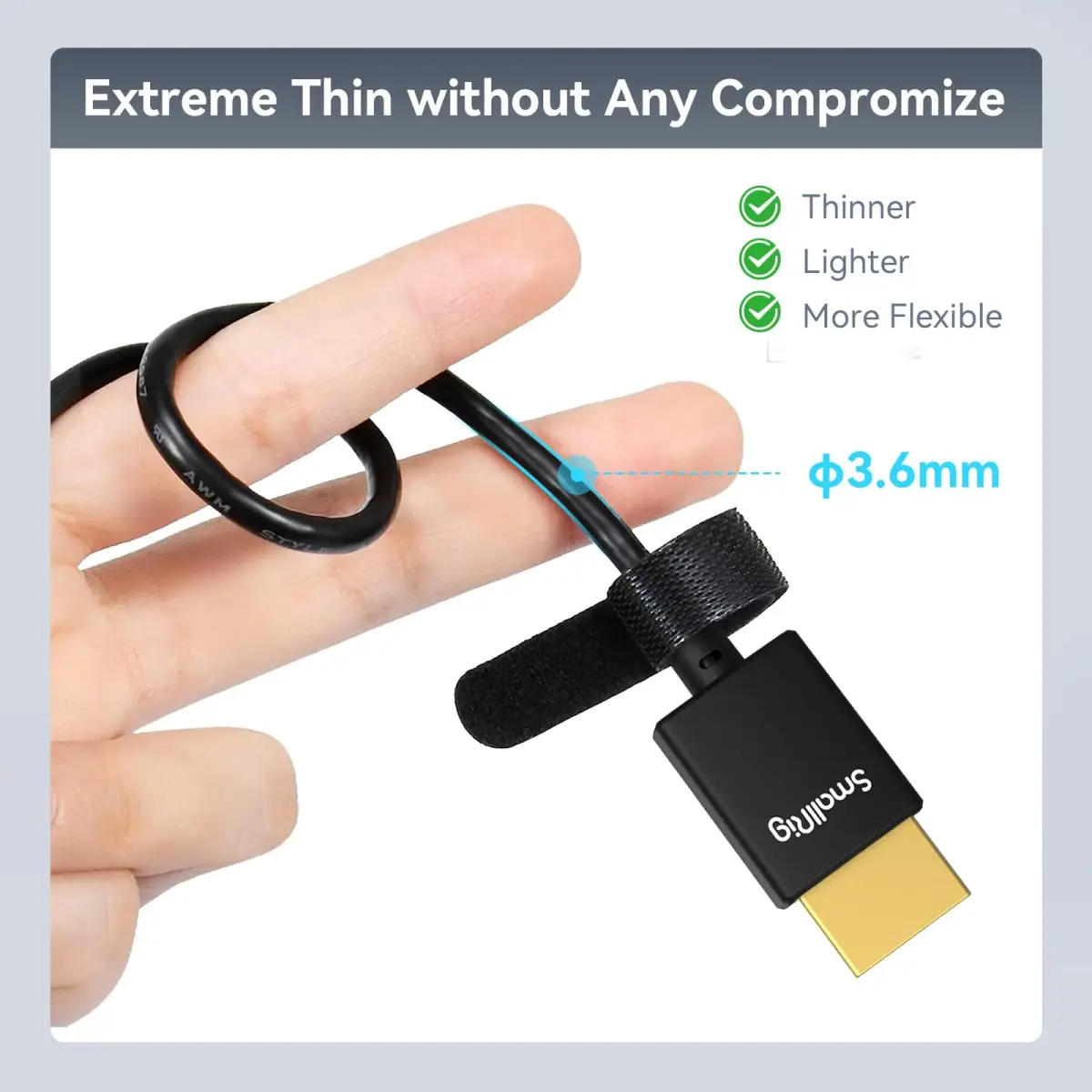 SMALLRIG Ultra-Slim HDMI Cable 35cm (1.15ft) | 4K@60Hz HDMI 2.0 Cord for Cameras, Monitors, Gimbals - view 4
