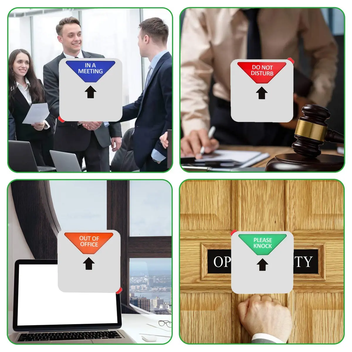 LoYinLo Office Privacy Sign - Do Not Disturb/Please Knock/Out of Office/In Meeting, Square Silver (5.1" x 5.1") - view 7