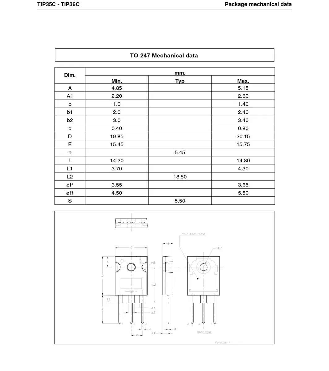 CHANZON TIP36C PNP Power BJT Bipolar Junction Transistor | High Gain, TO-247, 100V, 25A - view 7
