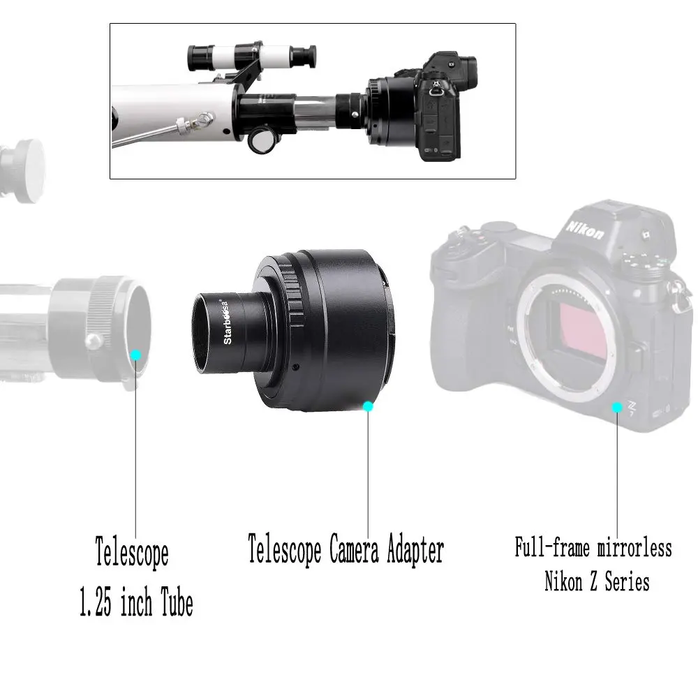 starboosa 1.25-Inch Telescope T Adapter for Nikon Z Mirrorless Cameras | Astrophotography Accessory - view 4