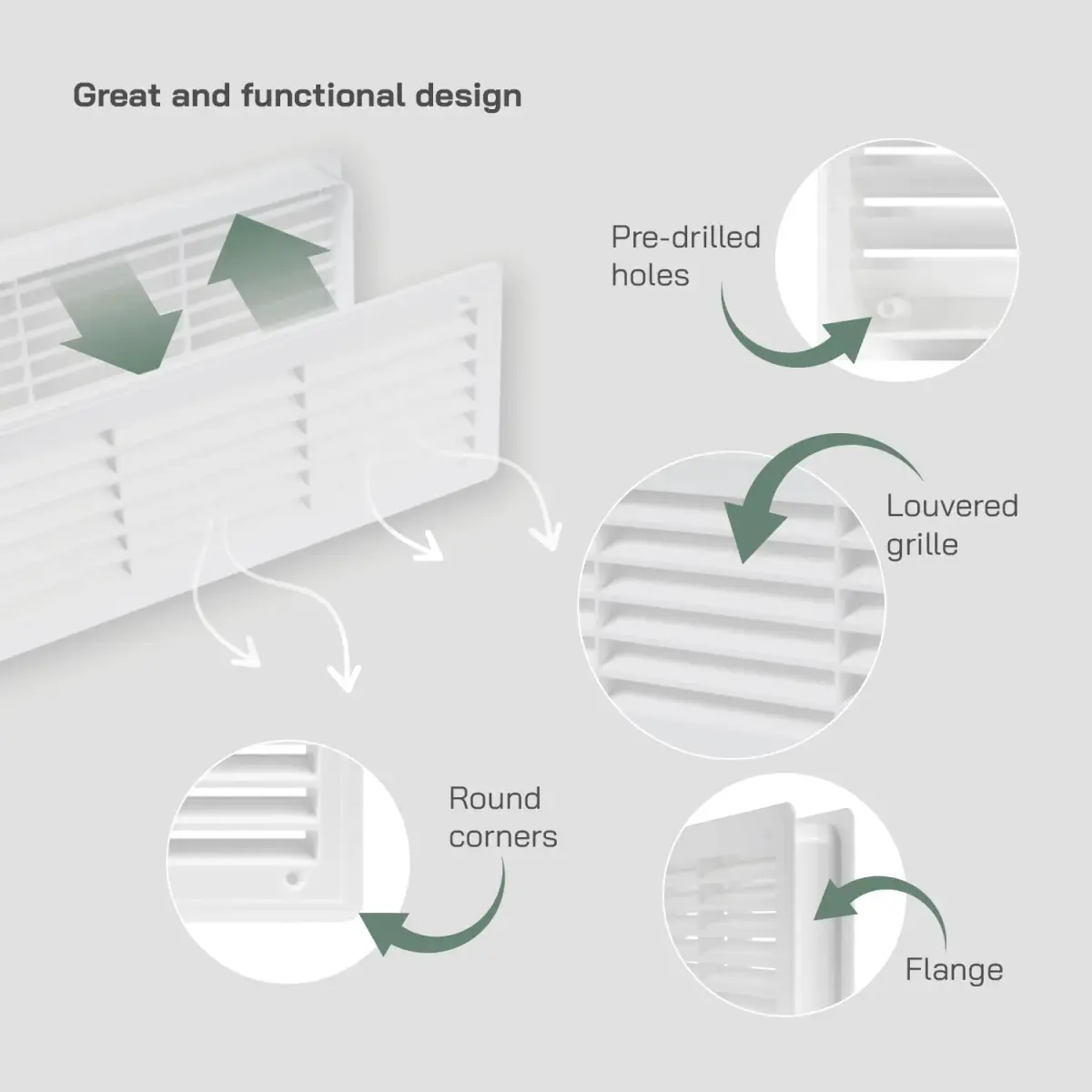 Vent Systems White Plastic Door Air Vent Cover Grill 45cm (18" x 5") | Improves Airflow Between Rooms - view 3