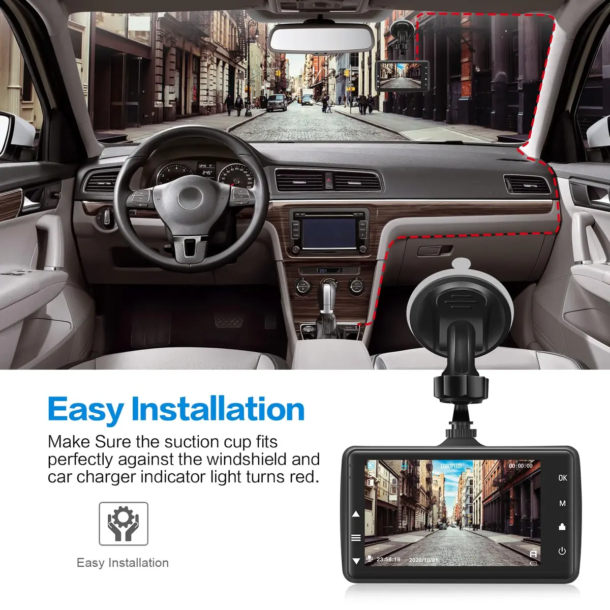 BOOGIIO 1080P Dash Cam with 32GB SD Card, 3-inch IPS Screen, 170° Wide Angle, Aluminum Alloy Case | Night Vision, WDR, Parking Monitor - view 8