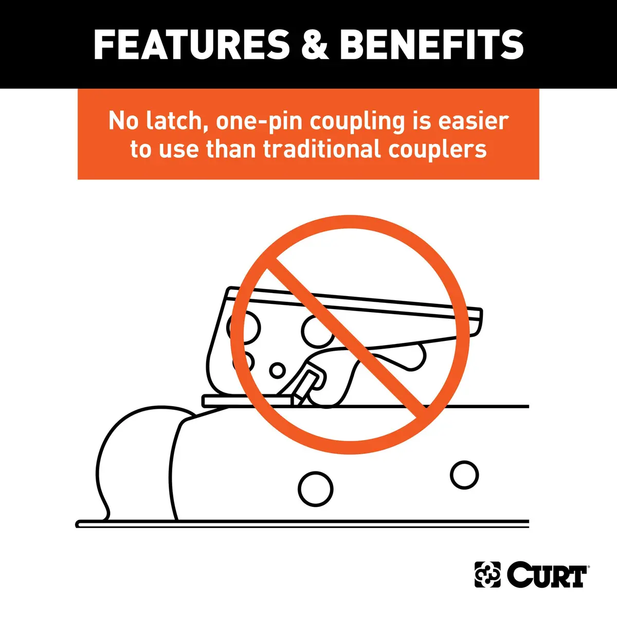 CURT QuickPin No-Latch Trailer Coupler for 2-Inch Hitch Ball | Hassle-Free Towing, SAE J684 Rated - view 4