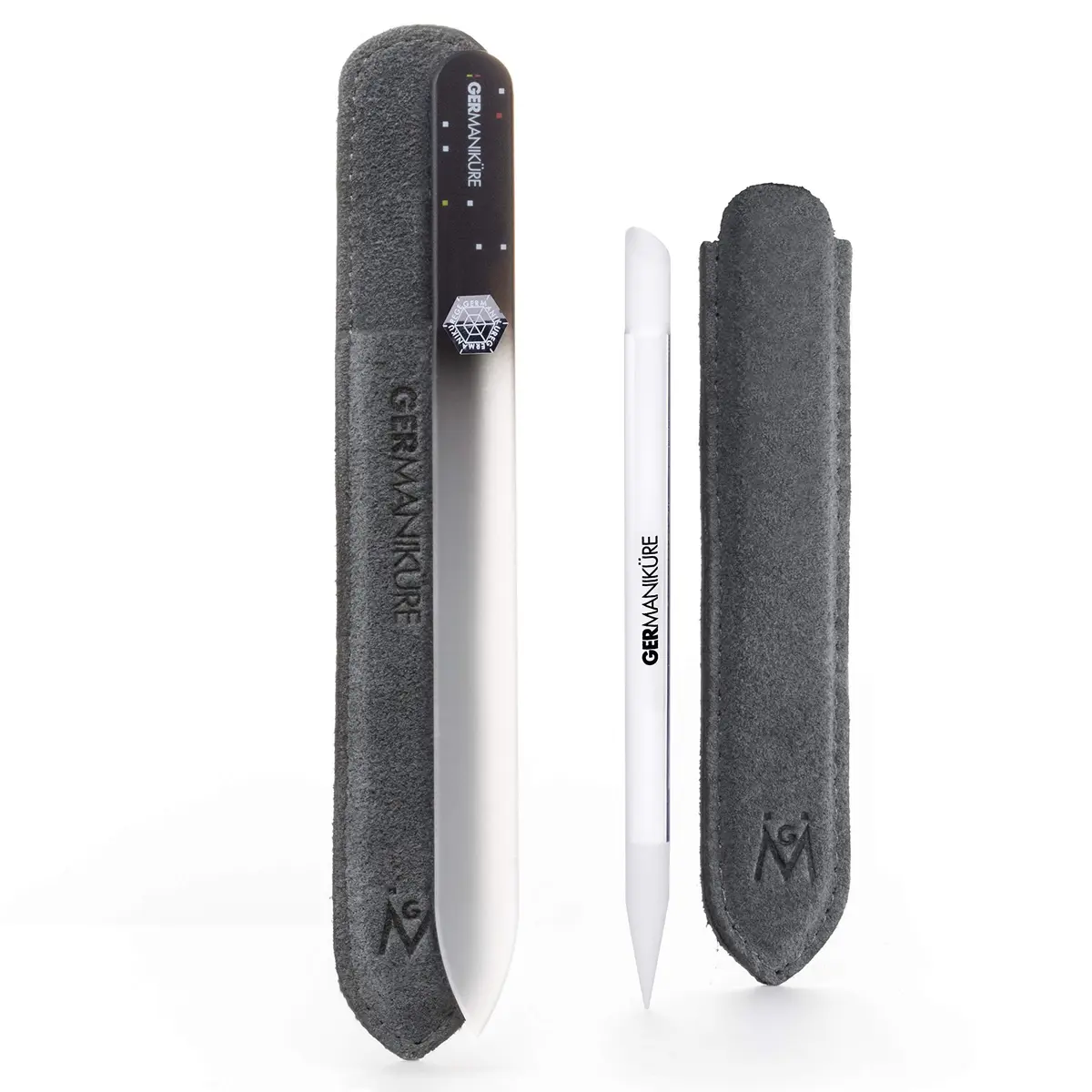 GERmanikure Glass Nail File & Cuticle Pusher Duo, Black | Handcrafted Czech Glass for Natural Nails - main product image
