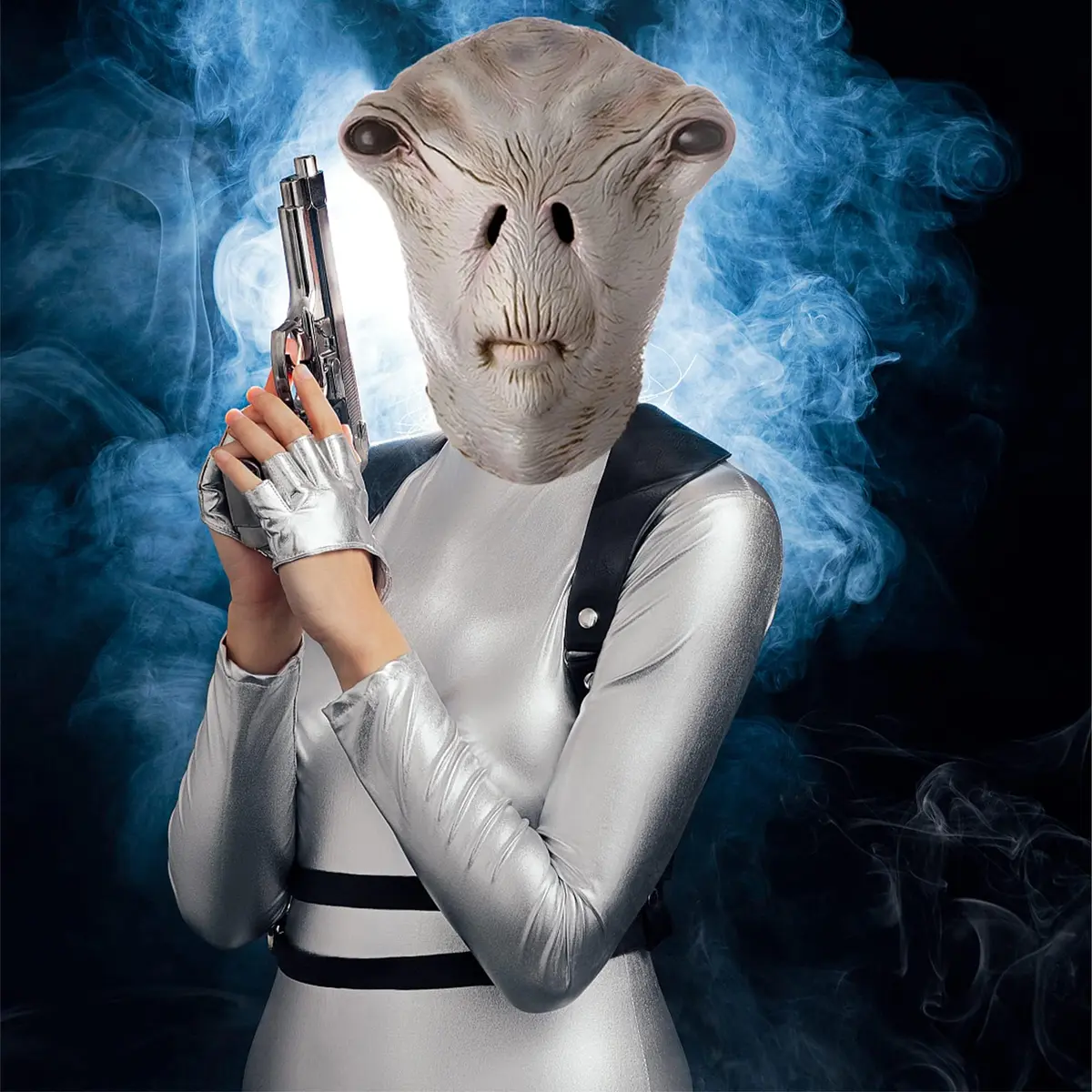 AQKILO Alien Mask Full Head Costume for Halloween & Sci-Fi Events | Adult Unisex Gray Latex Mask - view 2