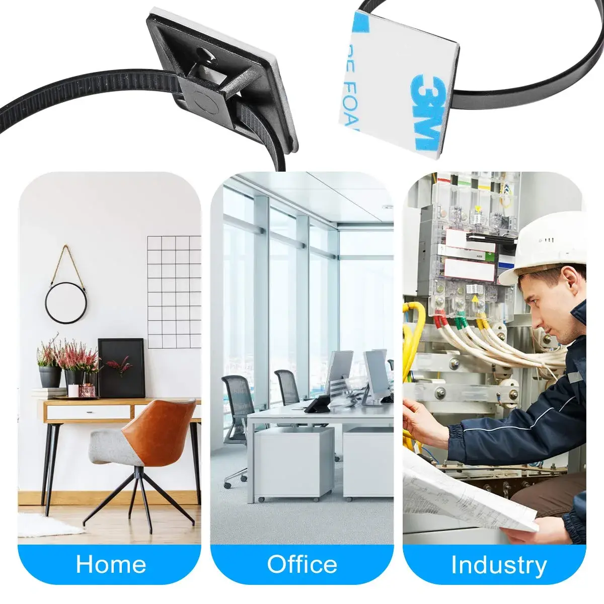 XHF White 200-Piece Cable Tie Mounts with 8" Ties & Screws | Strong Adhesive for Cable Management - view 5