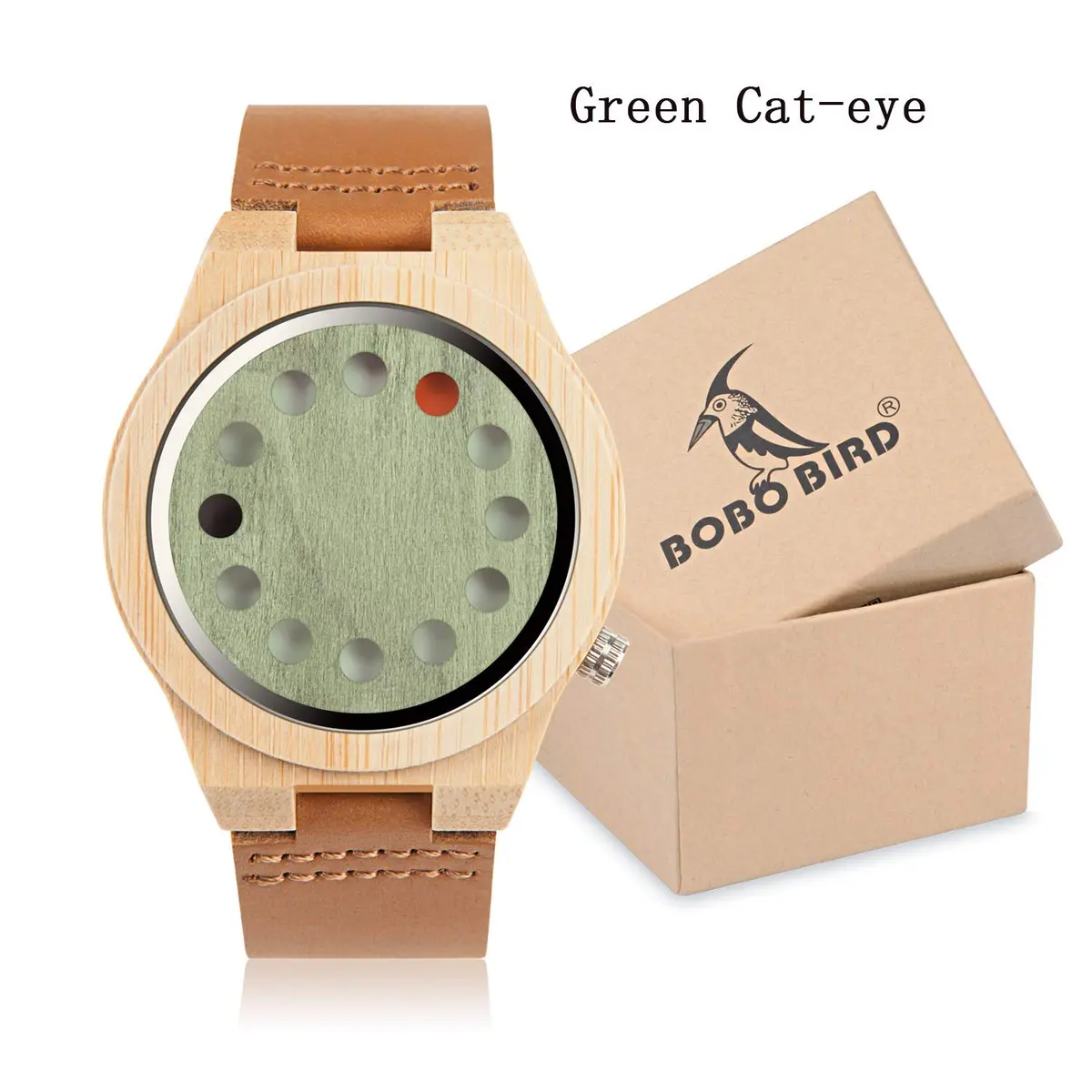 BOBO BIRD Men's Bamboo Wooden Watch with Black Leather Strap & 12-Hole Timer Design | Japanese Quartz Movement - view 2