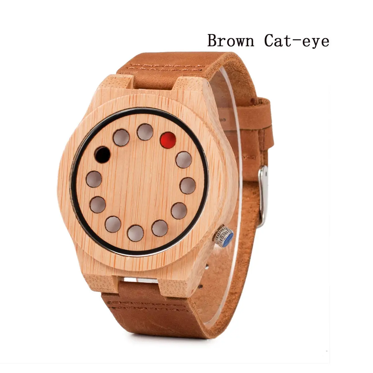 BOBO BIRD Men's Bamboo Wooden Watch with Black Leather Strap & 12-Hole Timer Design | Japanese Quartz Movement - view 4