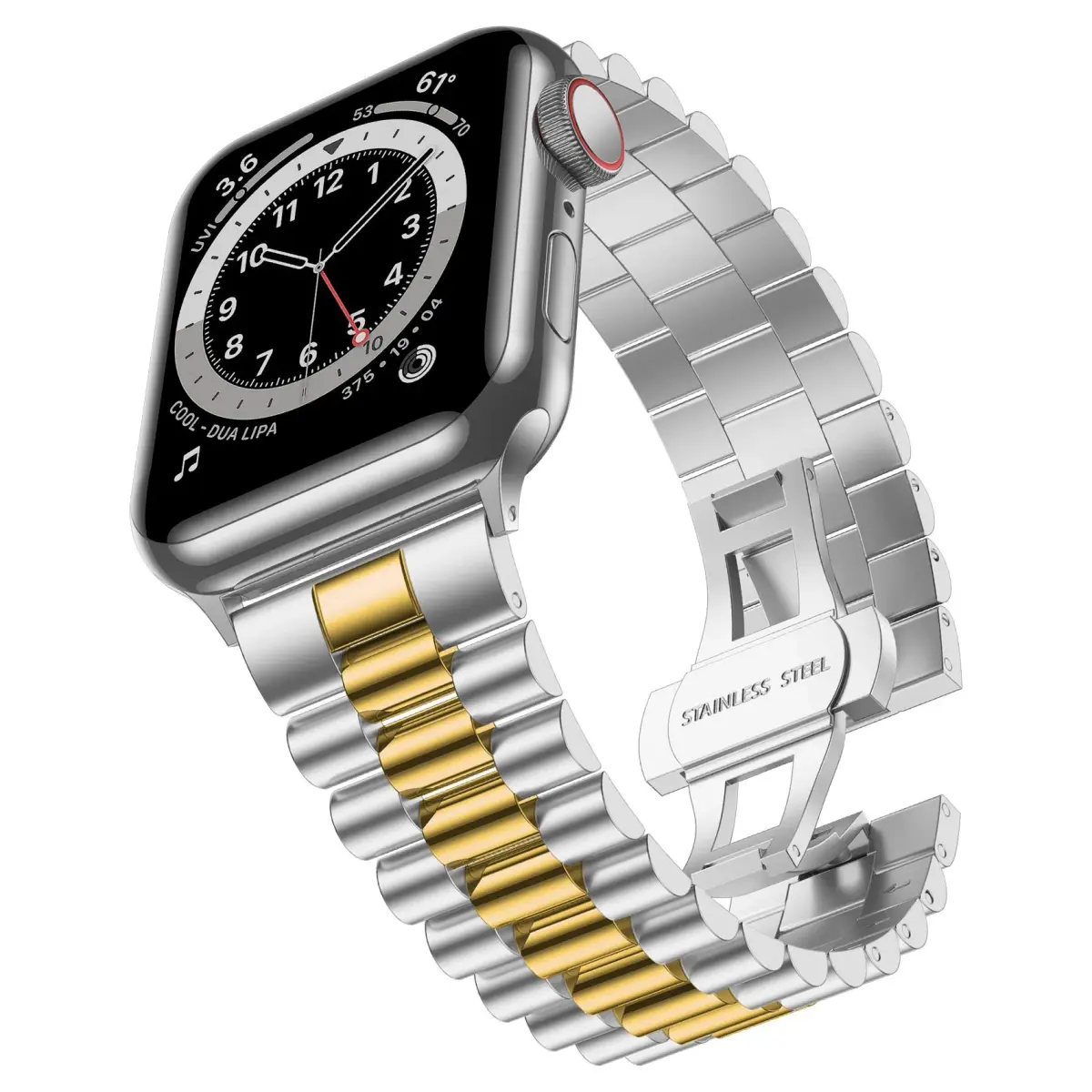 baozai 3Rows-Silver/Gold Stainless Steel Watch Band for Apple Watch 42mm Series 11/10/41mm/40mm/38mm - main product image