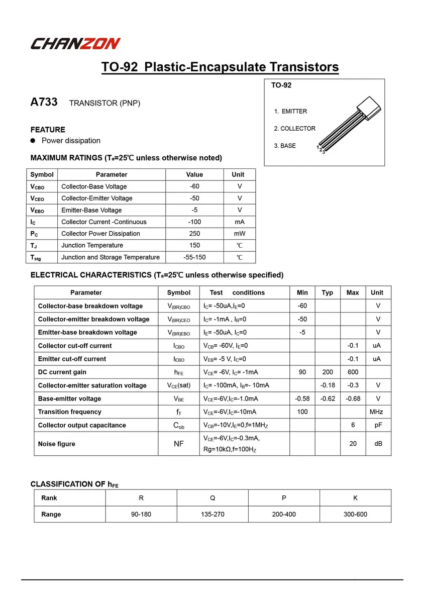 CHANZON PNP Power BJT Bipolar Junction Transistor TO-92 Pack of 100 | High-Performance Power Management - view 4