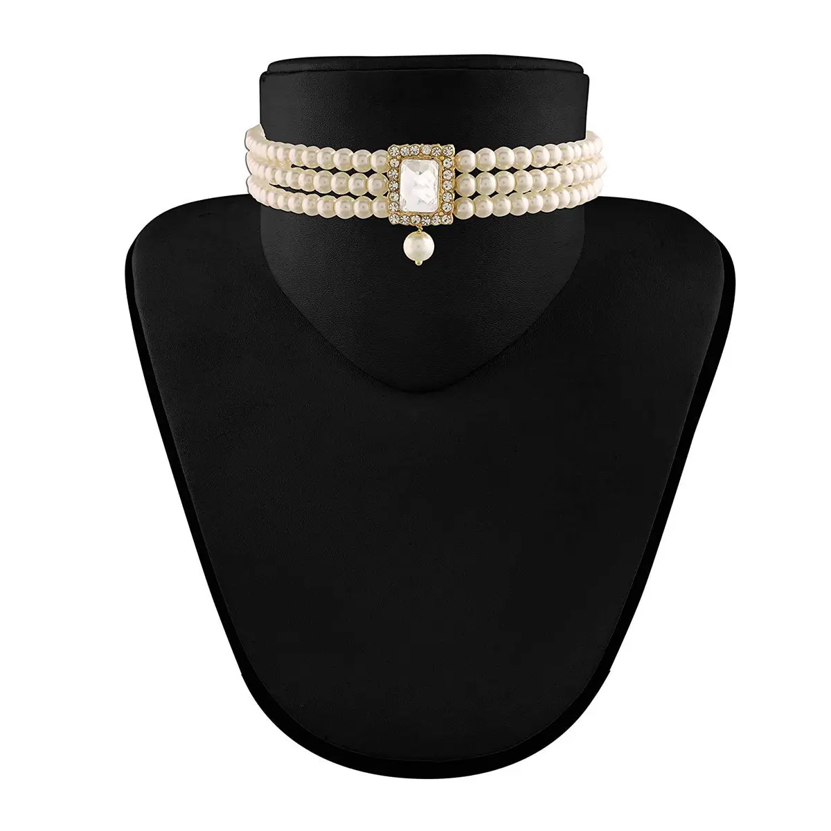 I Jewels Traditional Indian Bride Stone Pearl Choker Necklace & Earring Set | 26 cm Necklace Length - view 5