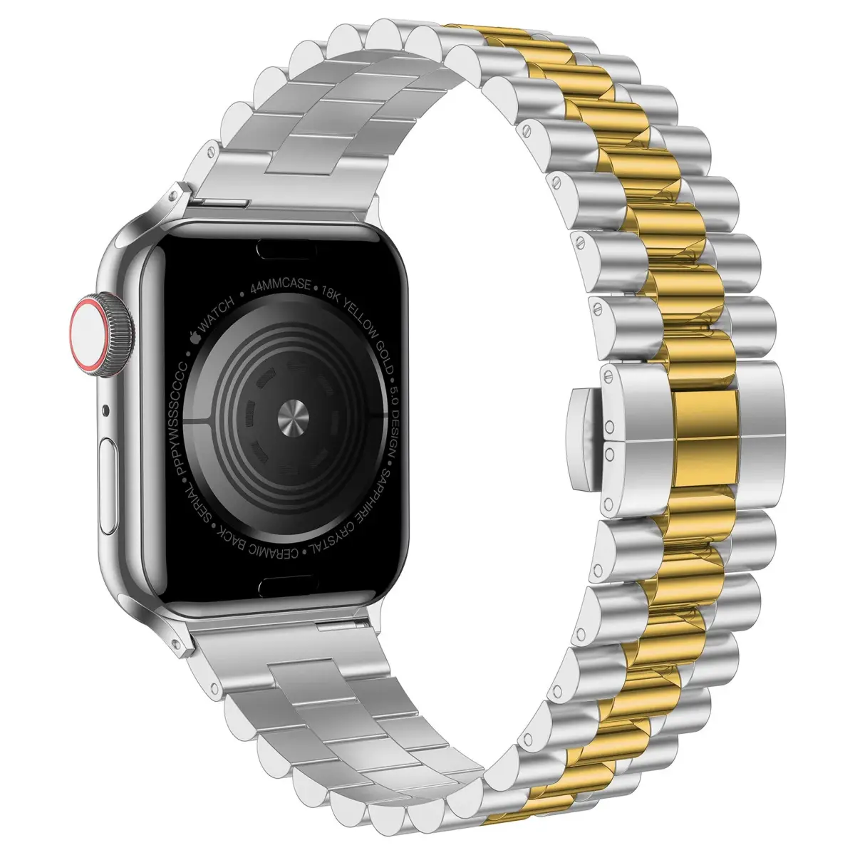 baozai 3Rows-Silver/Gold Stainless Steel Watch Band for Apple Watch Ultra 49mm, 46mm, 45mm, 44mm, 42mm Series 3/2/1 - view 2