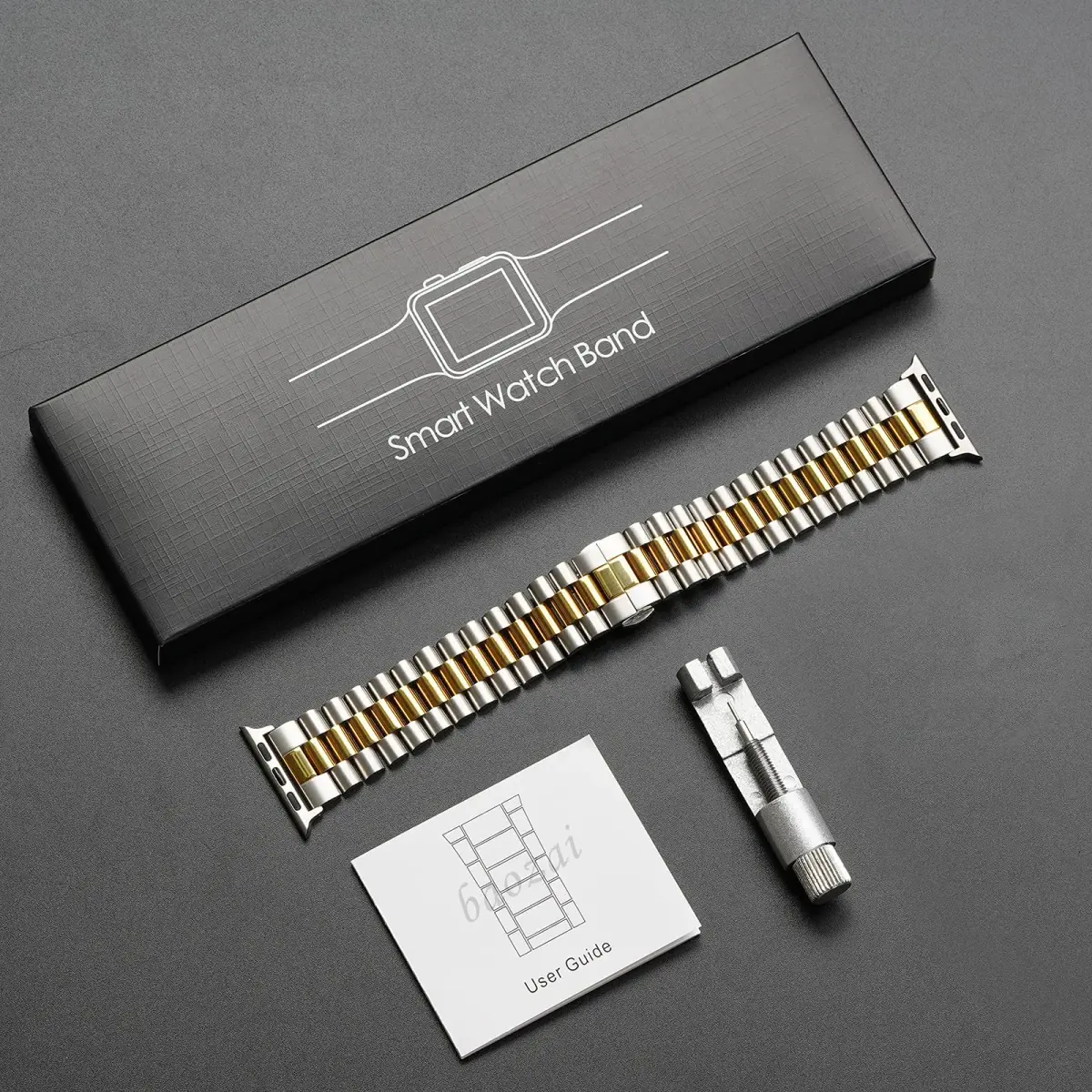 baozai 3Rows-Silver/Gold Stainless Steel Watch Band for Apple Watch Ultra 49mm, 46mm, 45mm, 44mm, 42mm Series 3/2/1 - view 4