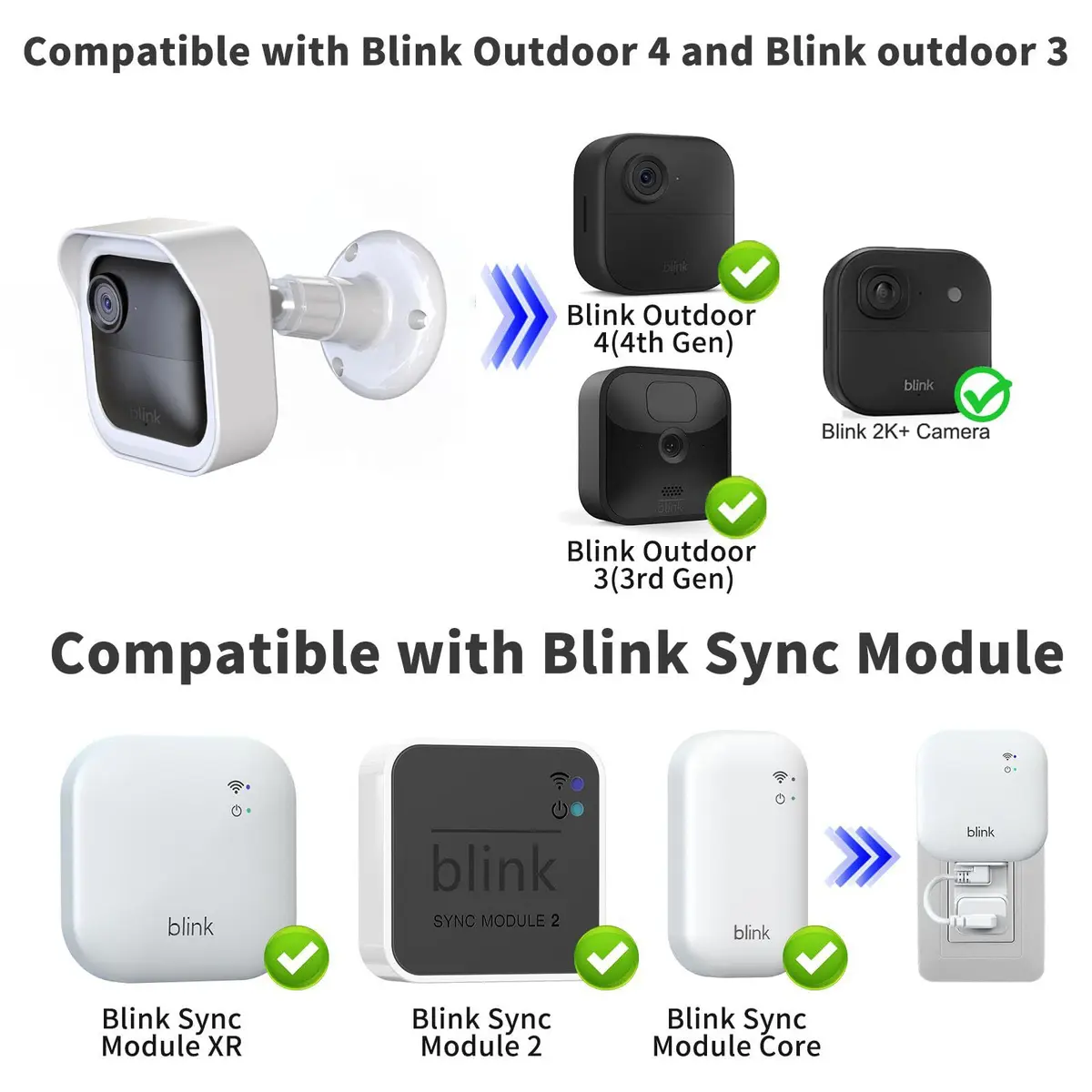Pefecon 3-Pack Blink Outdoor Camera Housing & Mounts with Sync Module Mount, White | Weatherproof Protective Covers for Blink Outdoor 4/2K+ - view 2