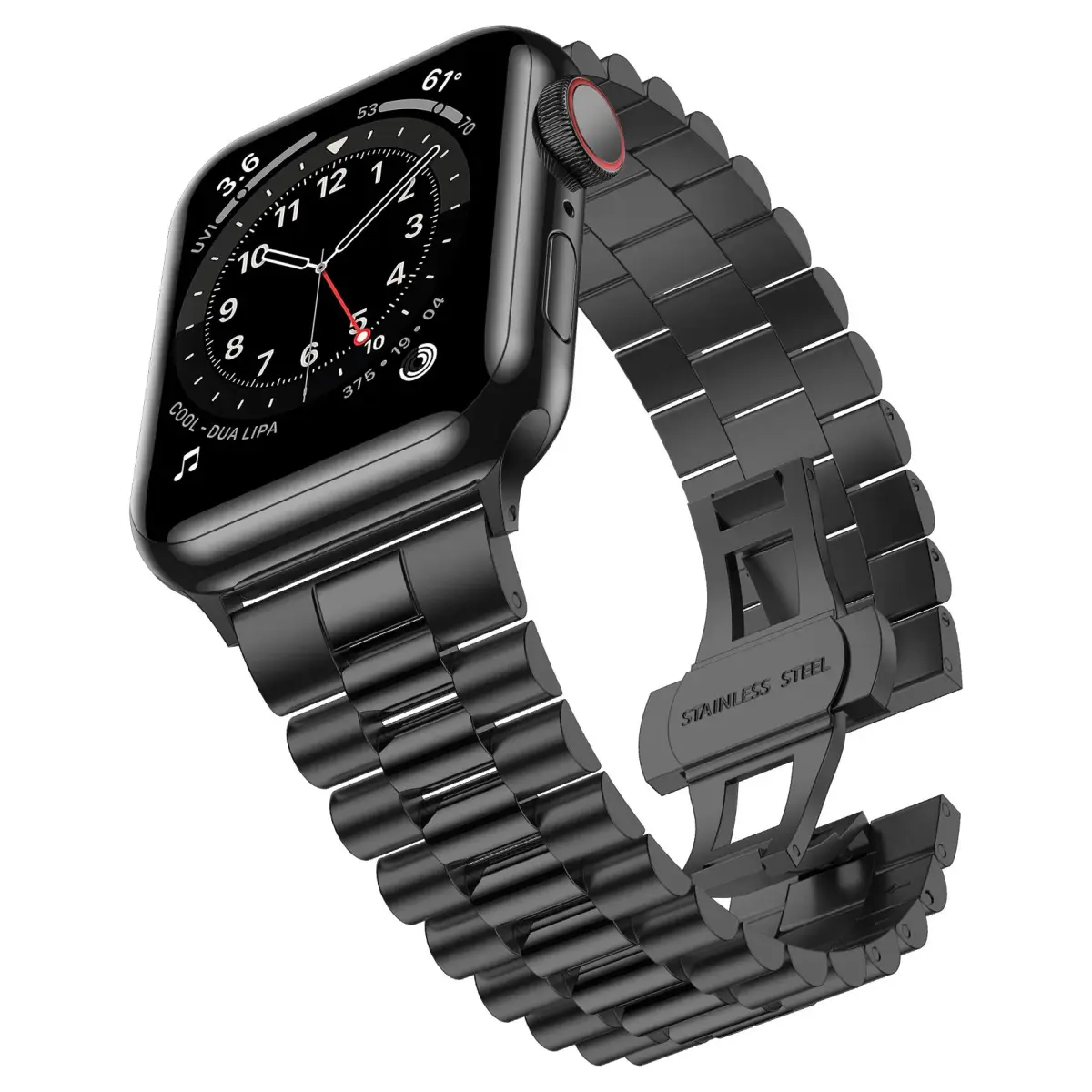 baozai Stainless Steel Watch Band for Apple Watch Ultra 49mm, Series 1-11, SE 42-45mm | Classic 3-Row Design with Butterfly Clasp - main product image