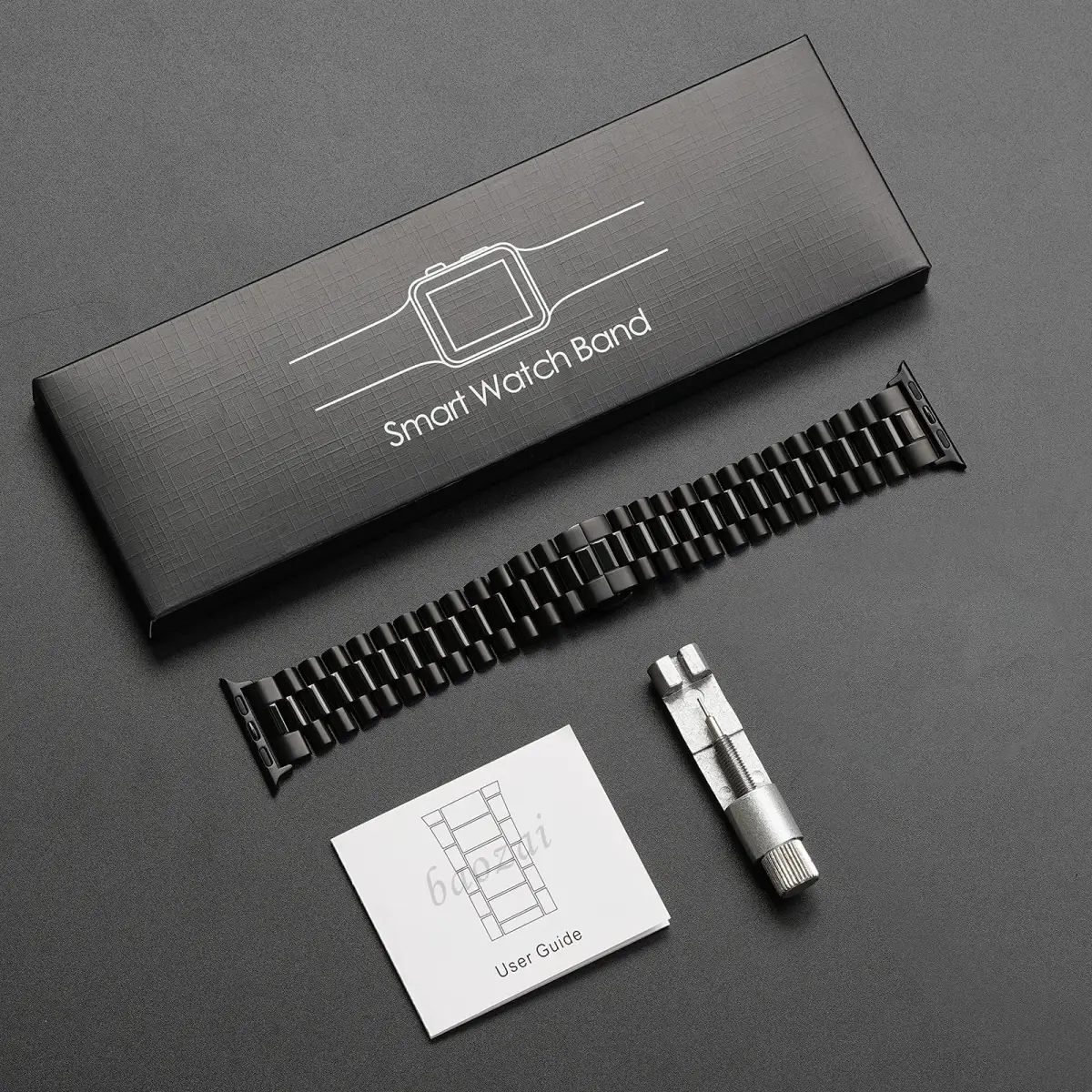 baozai Stainless Steel Watch Band for Apple Watch Ultra 49mm, Series 1-11, SE 42-45mm | Classic 3-Row Design with Butterfly Clasp - view 4