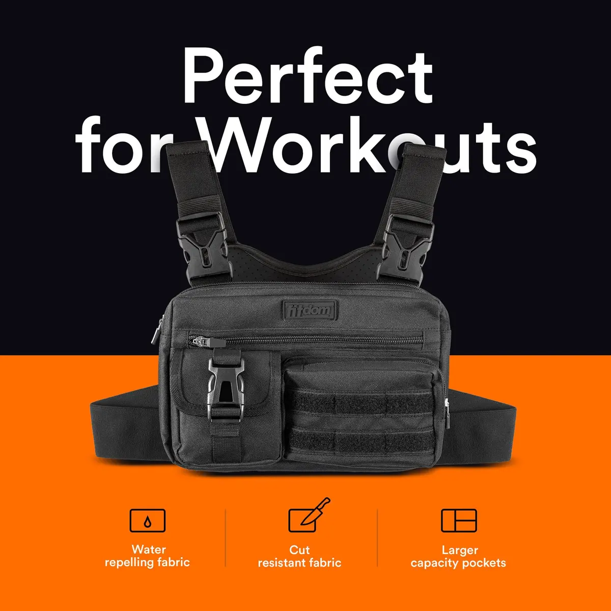 Fitdom Running Chest Pack for Men | Water-Resistant, Adjustable, Multiple Pockets - view 6