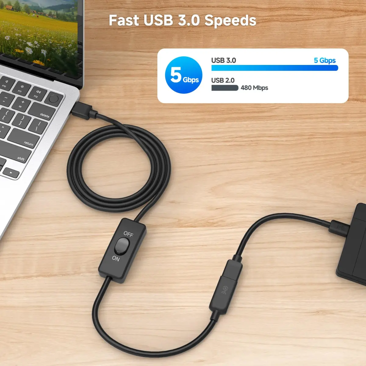 Cable Matters USB 3.0 Extension Cable 6ft (1.83m) with On/Off Switch | 5Gbps Data Transfer - view 2