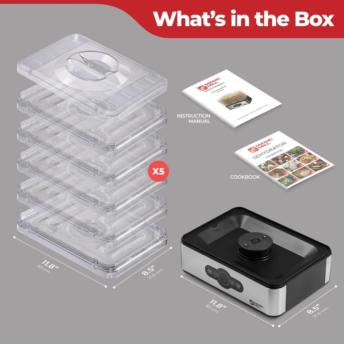 Magic Mill Food Dehydrator Machine | 5 Stackable Stainless Steel Trays, 48H Digital Timer & Temperature Control Up to 167°F - view 8