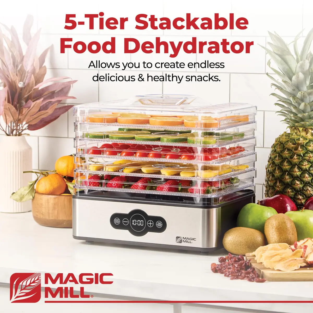 Magic Mill Food Dehydrator Machine | 5 Stackable Stainless Steel Trays, 48H Digital Timer & Temperature Control Up to 167°F - view 2