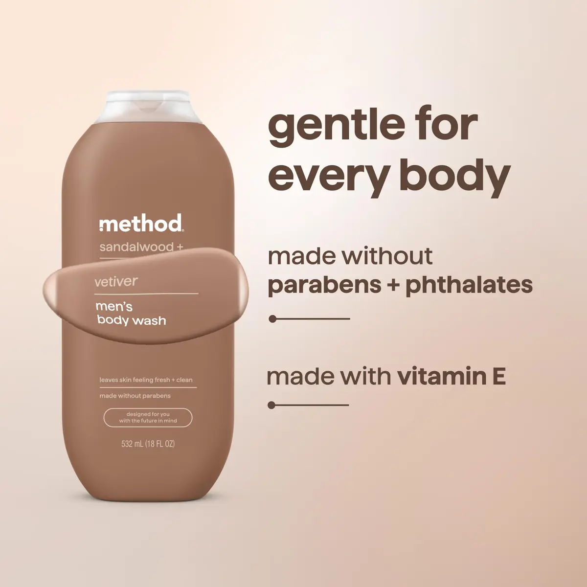 Method Men's Body Wash Sandalwood + Vetiver 283ml (9.5 Fl Oz) | Hydrating Formula for All Skin Types - view 6