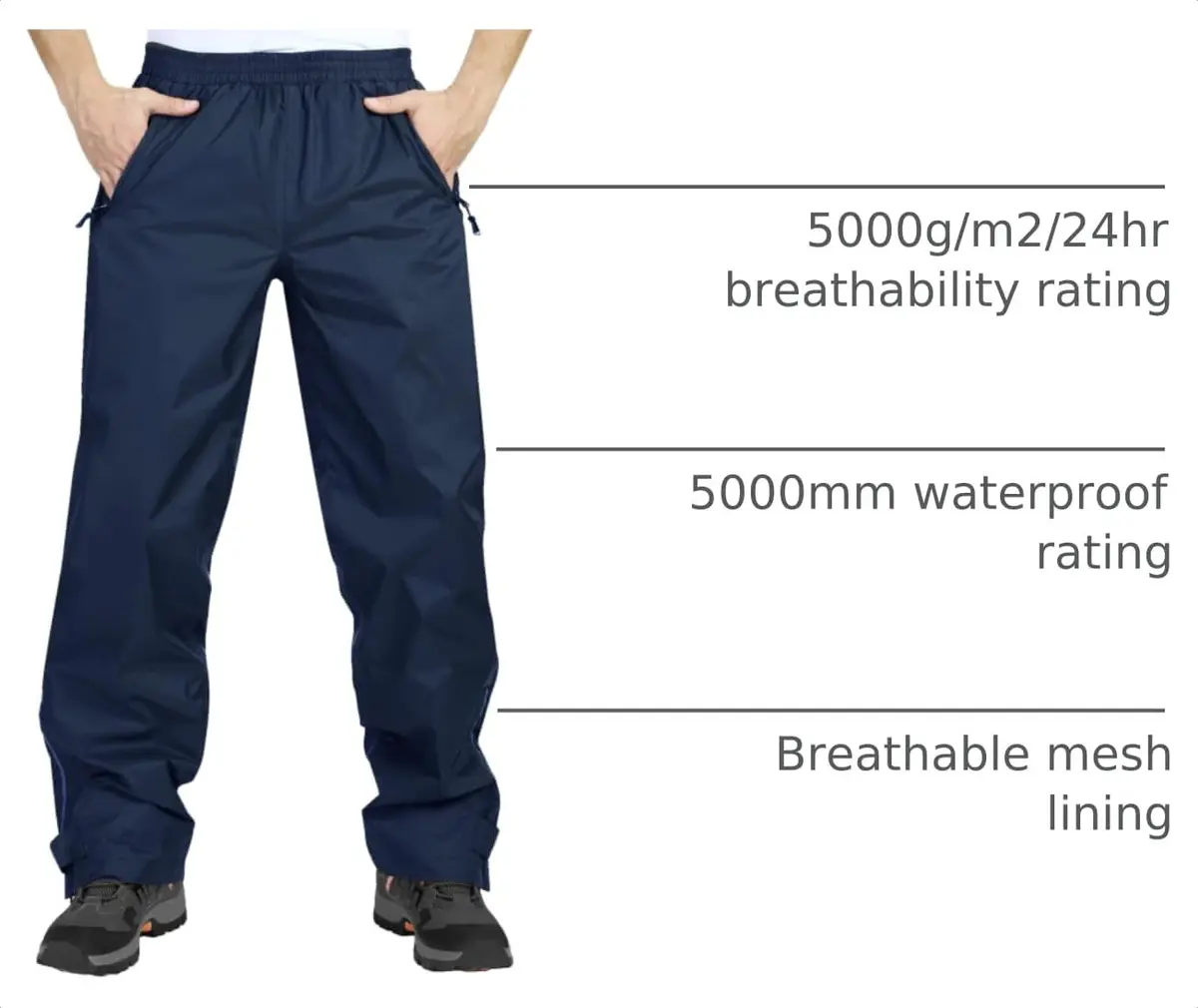 33,000ft Men's Rain Pants Waterproof Windproof Navy | Breathable, Seam-Sealed Outdoor Rainwear - view 4