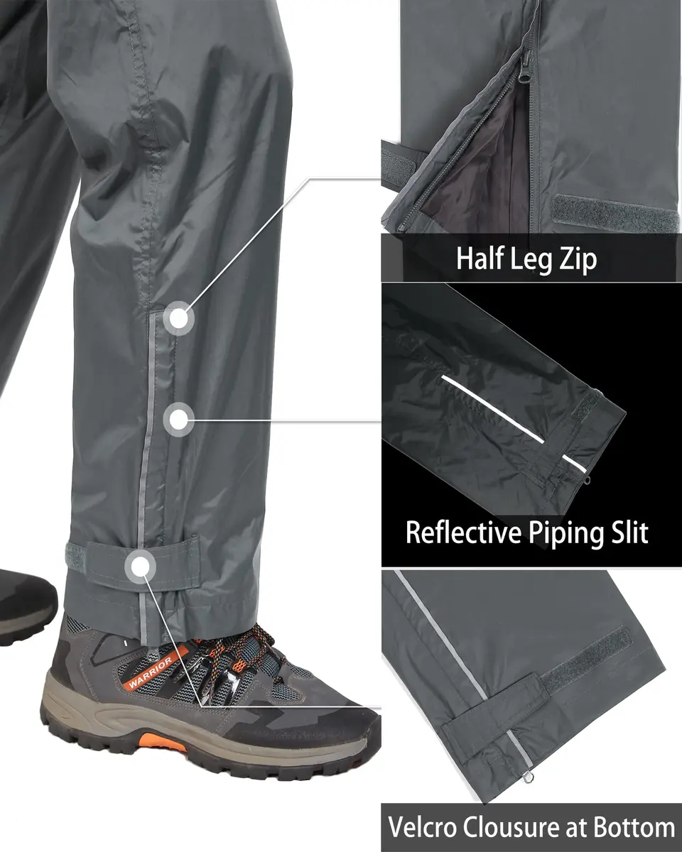 33,000ft Men's Rain Pants Waterproof Windproof Grey | Breathable, Seam-Sealed, Adjustable Fit - view 5