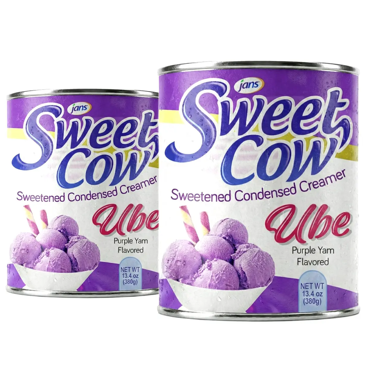 Jans Ube Flavored Sweetened Condensed Creamer 26.8 oz (2x13.4 oz Cans) | Authentic USA Import for Desserts & Baking - main product image