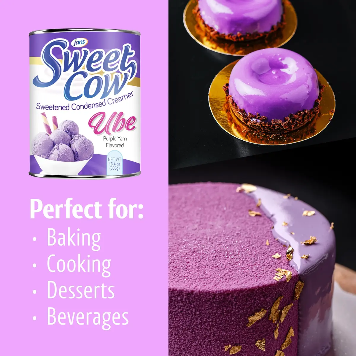 Jans Ube Flavored Sweetened Condensed Creamer 26.8 oz (2x13.4 oz Cans) | Authentic USA Import for Desserts & Baking - view 4