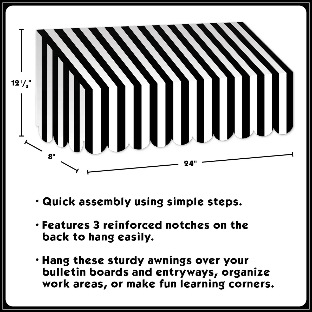 Teacher Created Resources Black & White Stripes Awning (TCR77505) | Classroom Decor with 3D Glamour (70-120 chars) - view 3