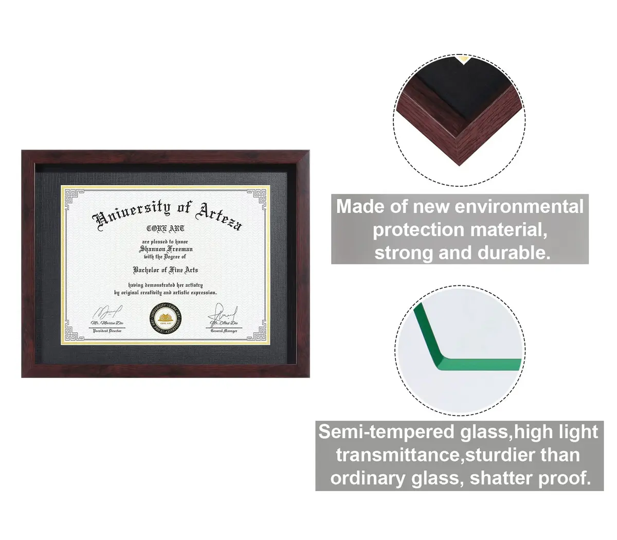 CORE ART 11x14 Diploma Frame with Mat for 8.5x11 Certificate, Brown | Modern Wood-Plastic Composite Document Frame - view 4