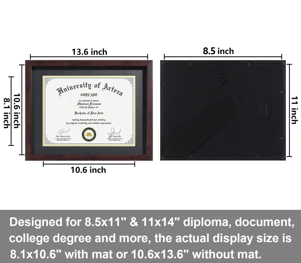 CORE ART 11x14 Diploma Frame with Mat for 8.5x11 Certificate, Brown | Modern Wood-Plastic Composite Document Frame - view 6