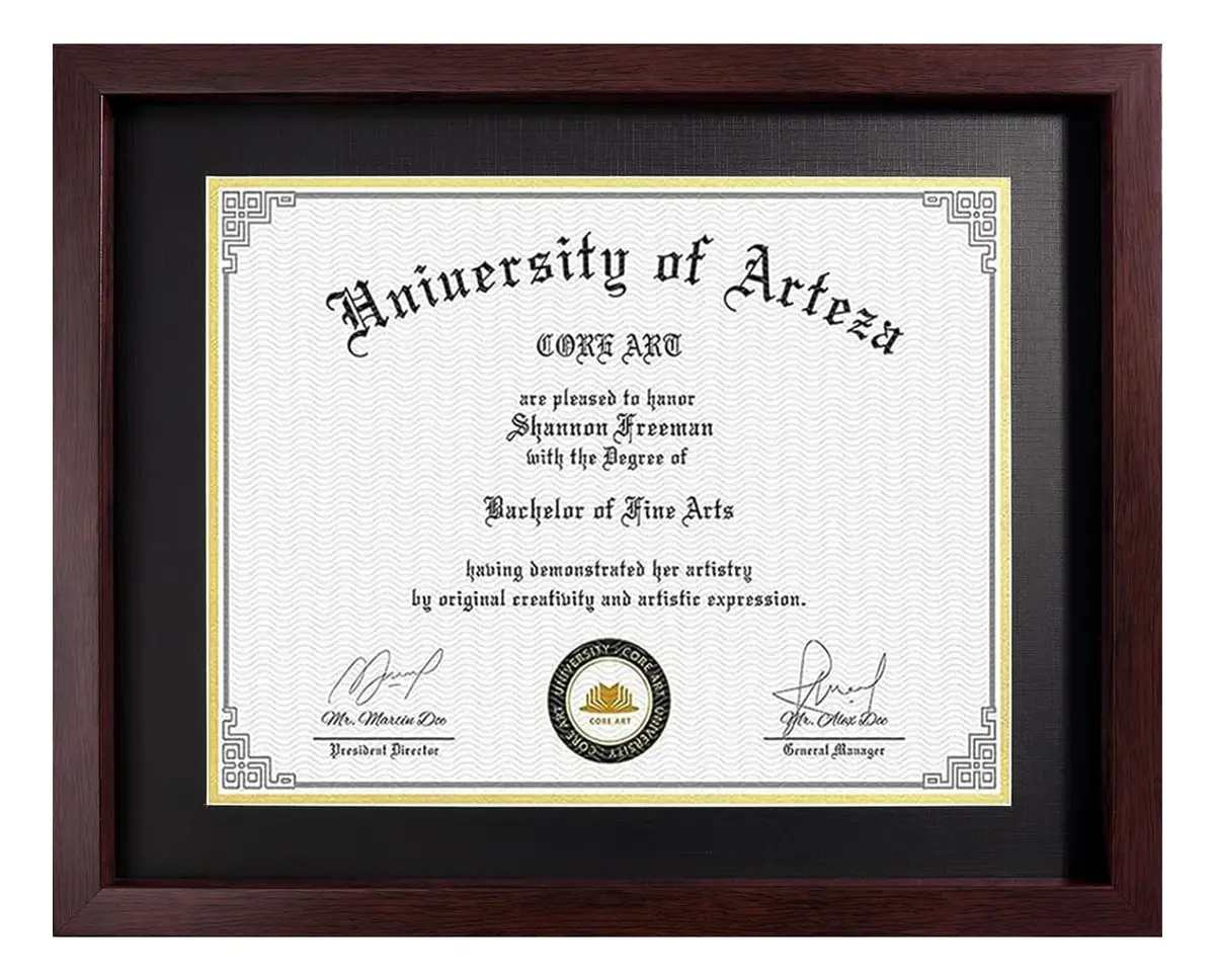 CORE ART 11x14 Diploma Frame with Mat for 8.5x11 Certificate, Brown | Modern Wood-Plastic Composite Document Frame - main product image