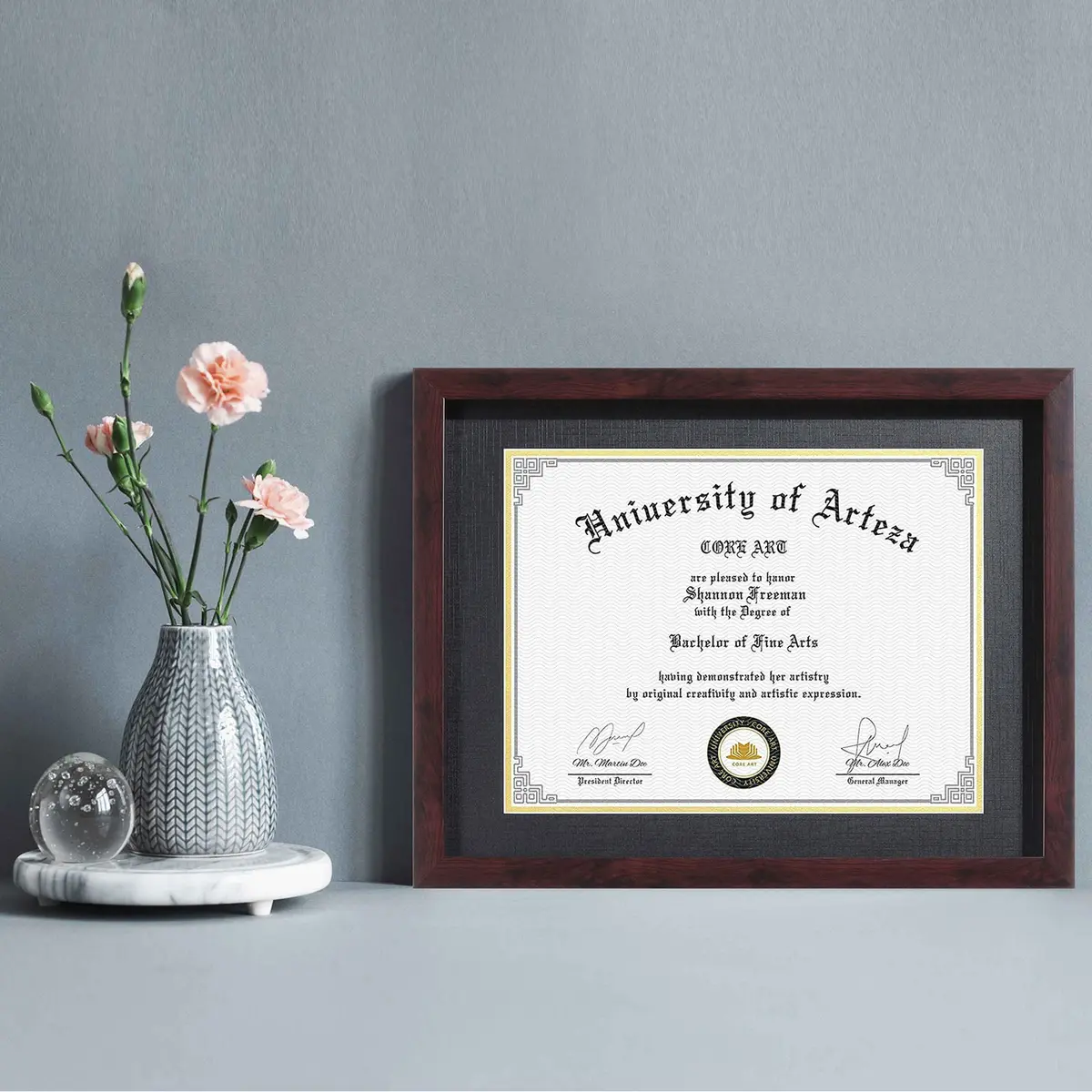 CORE ART 11x14 Diploma Frame with Mat for 8.5x11 Certificate, Brown | Modern Wood-Plastic Composite Document Frame - view 2