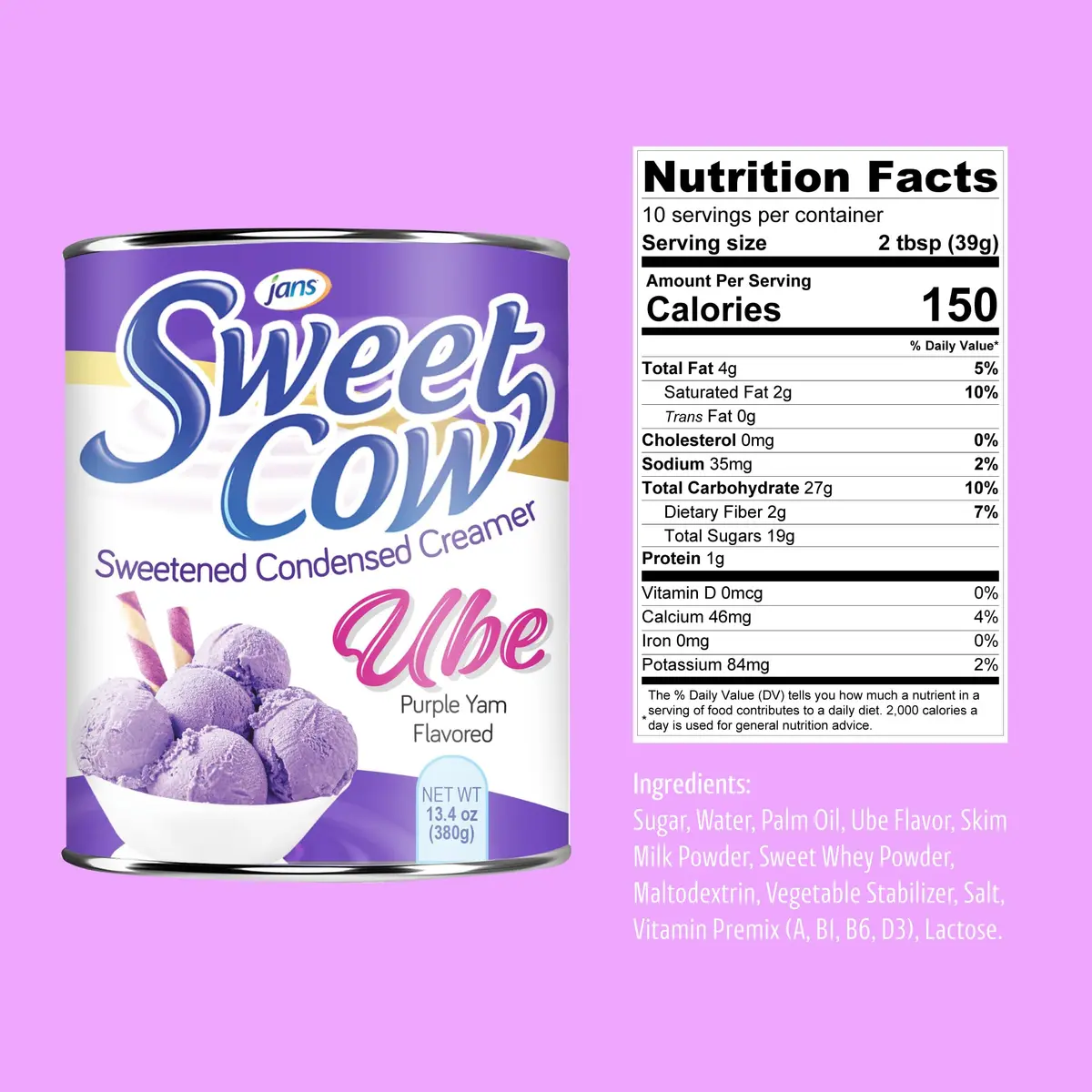 Jans Ube Condensed Milk 13.40 oz (379.9 g) Pack of 12 | Authentic Filipino Dessert Ingredient - view 3