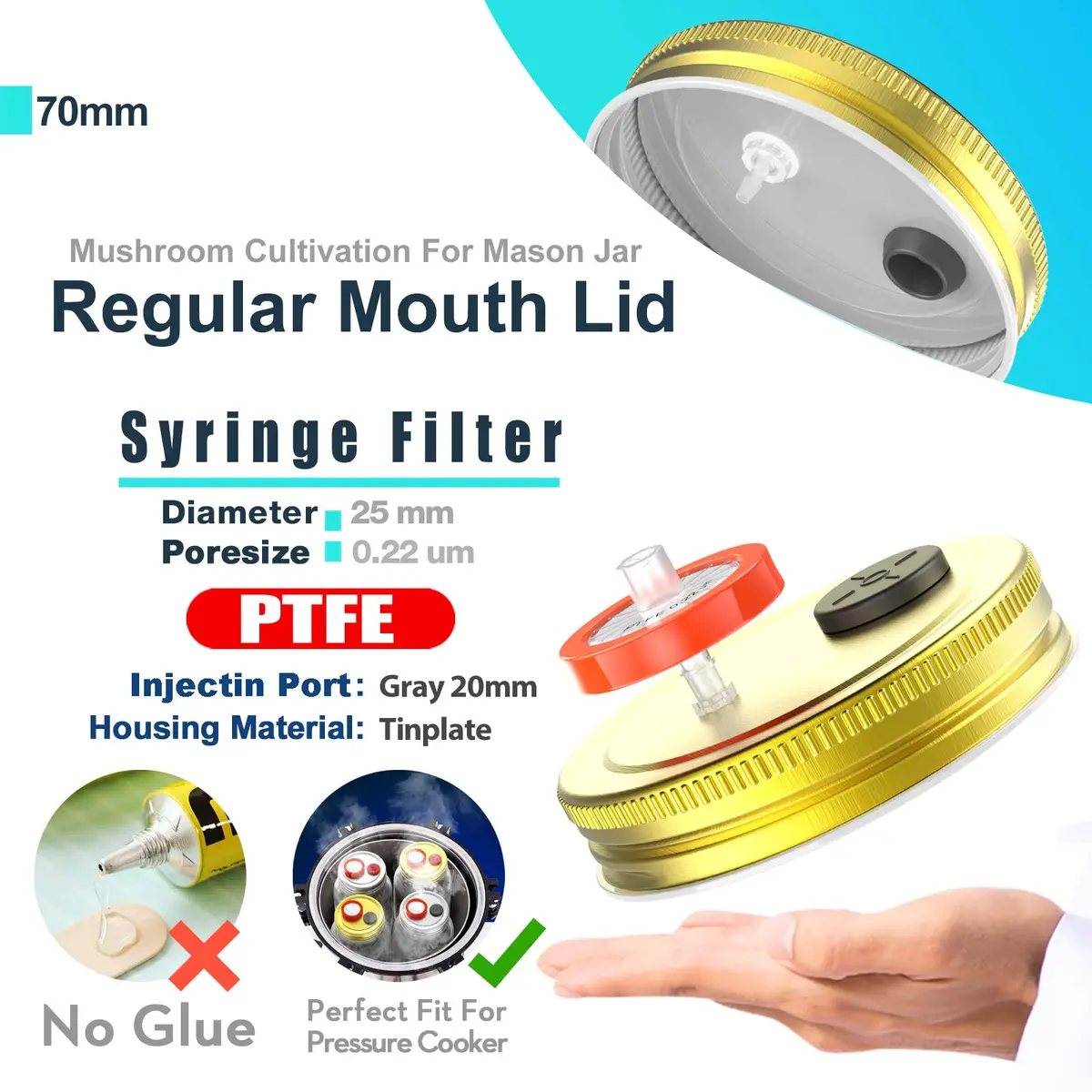 Biomed Solutions Regular Mouth Mushroom Liquid Culture Lids 70mm (6-Pack) | Autoclavable & Reusable for Mycology - view 3