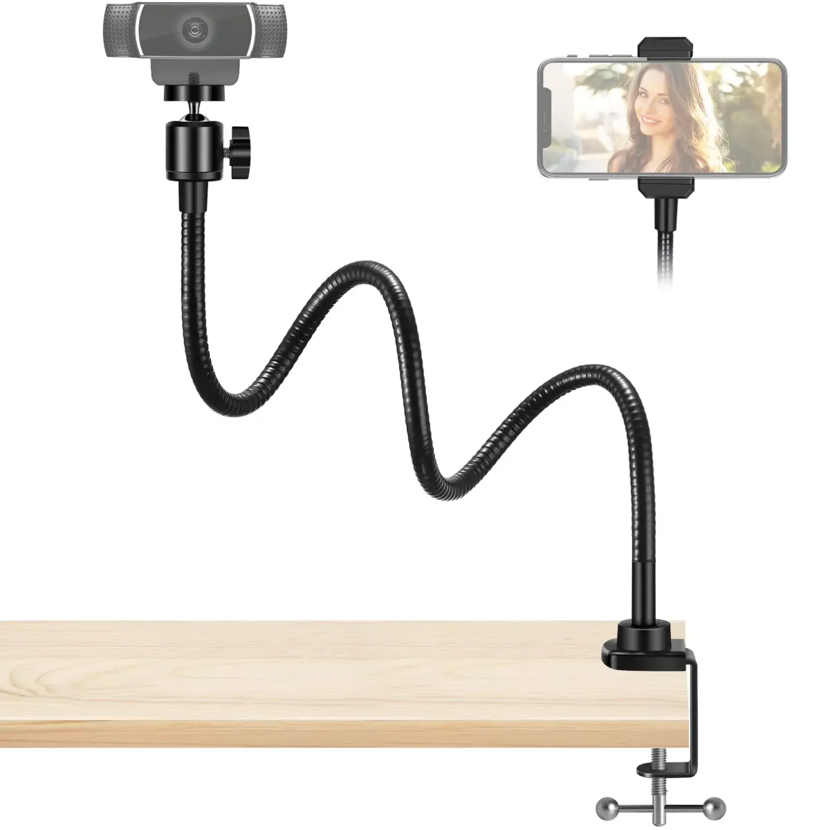InnoGear 25-inch Gooseneck Webcam Stand with Phone Holder | Desk Mount for Logitech, NexiGo, and Smartphones - main product image