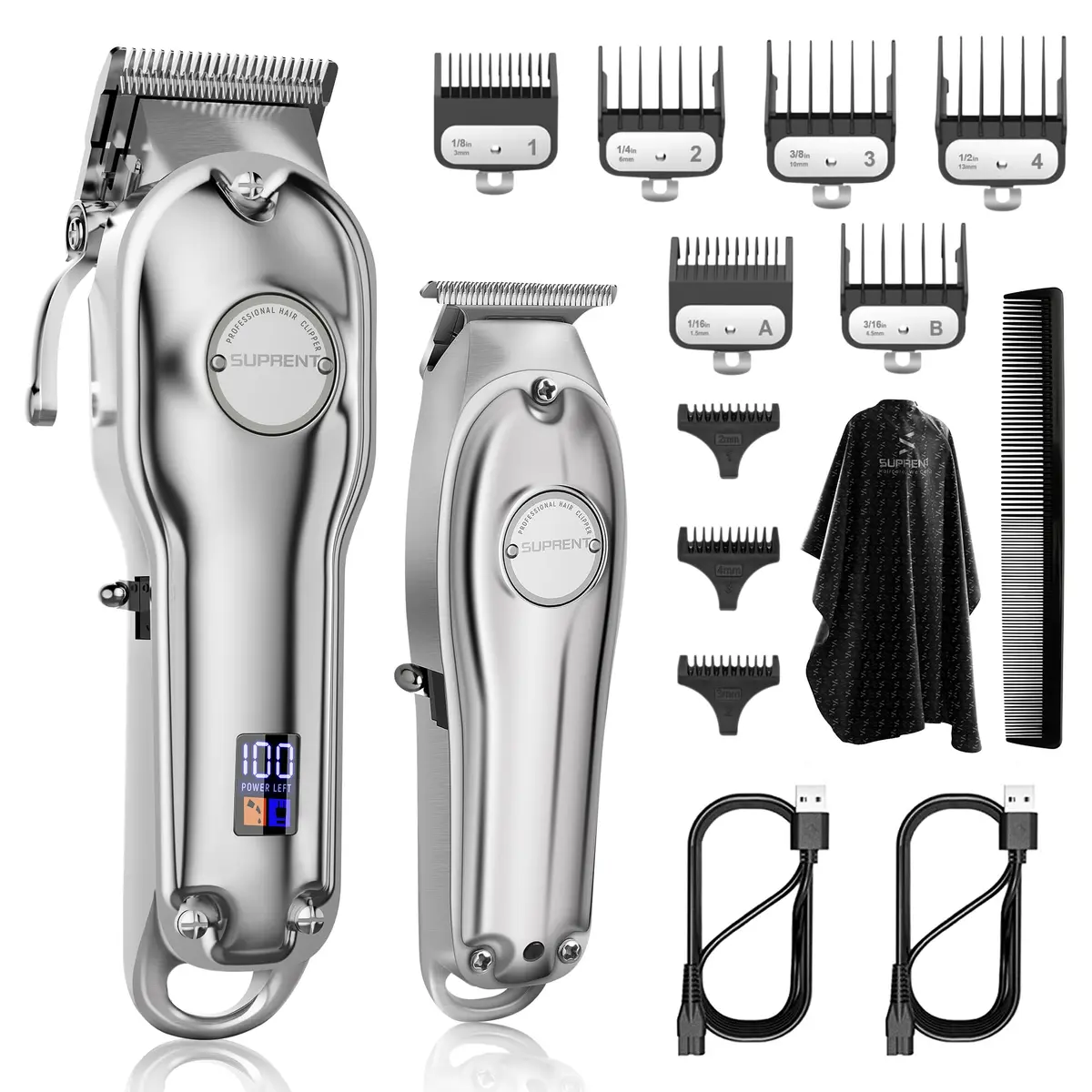 SUPRENT PRO Hair Clippers for Men 15 Piece Set | Zero Gap T-Blade & LED Display - main product image